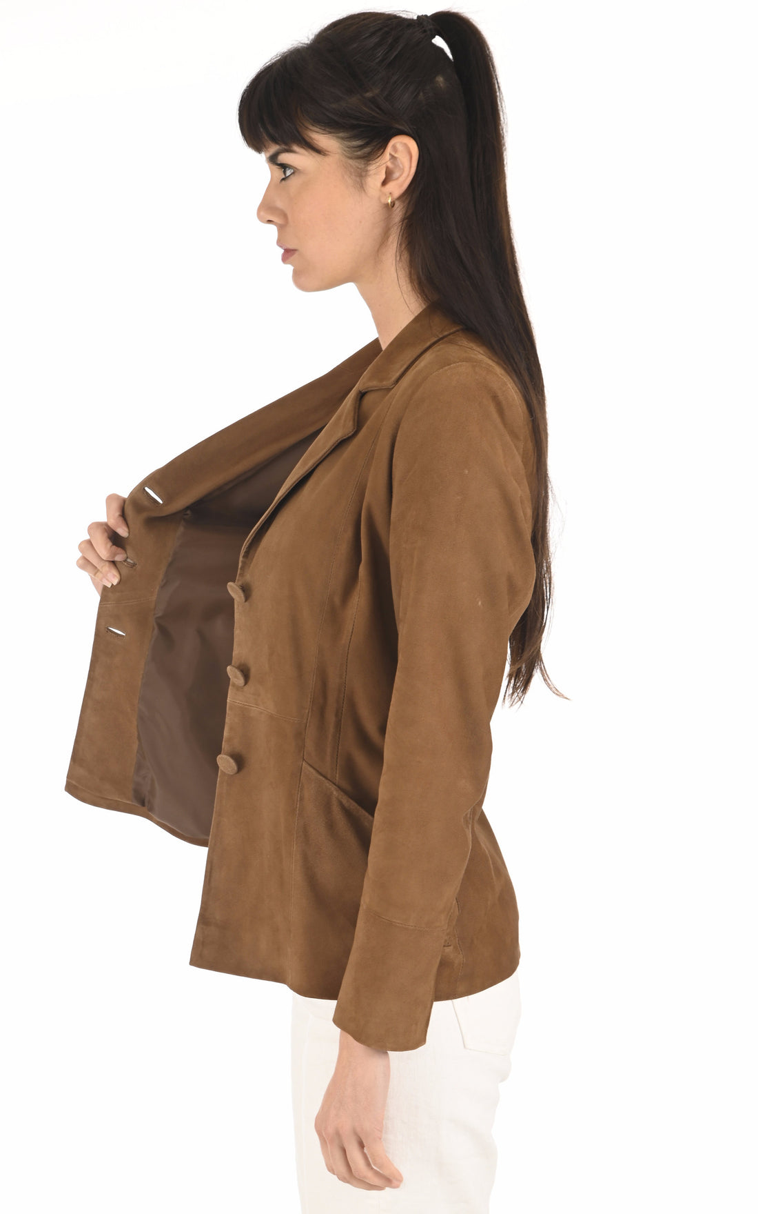 A "SANDRINE FF" Camel La Canadienne Veste Femme opened photo