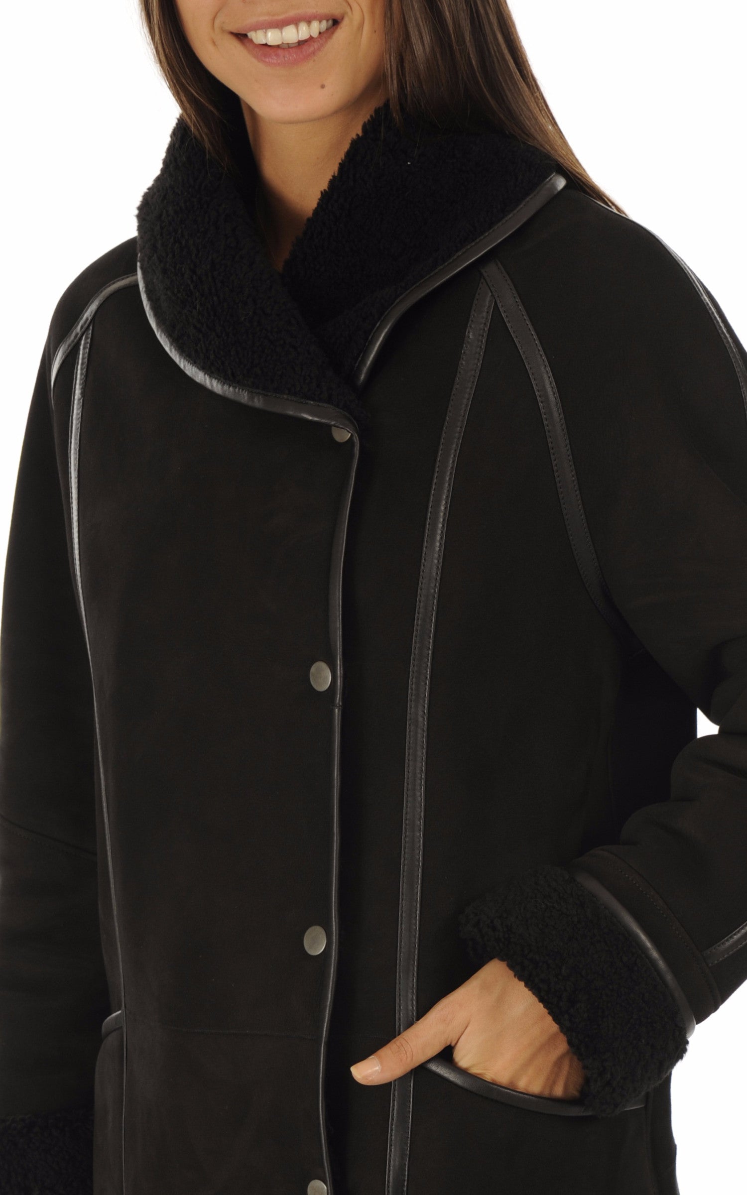 A "SERENA LUNGO" Noir La Canadienne 3/4 Femme details photo 5