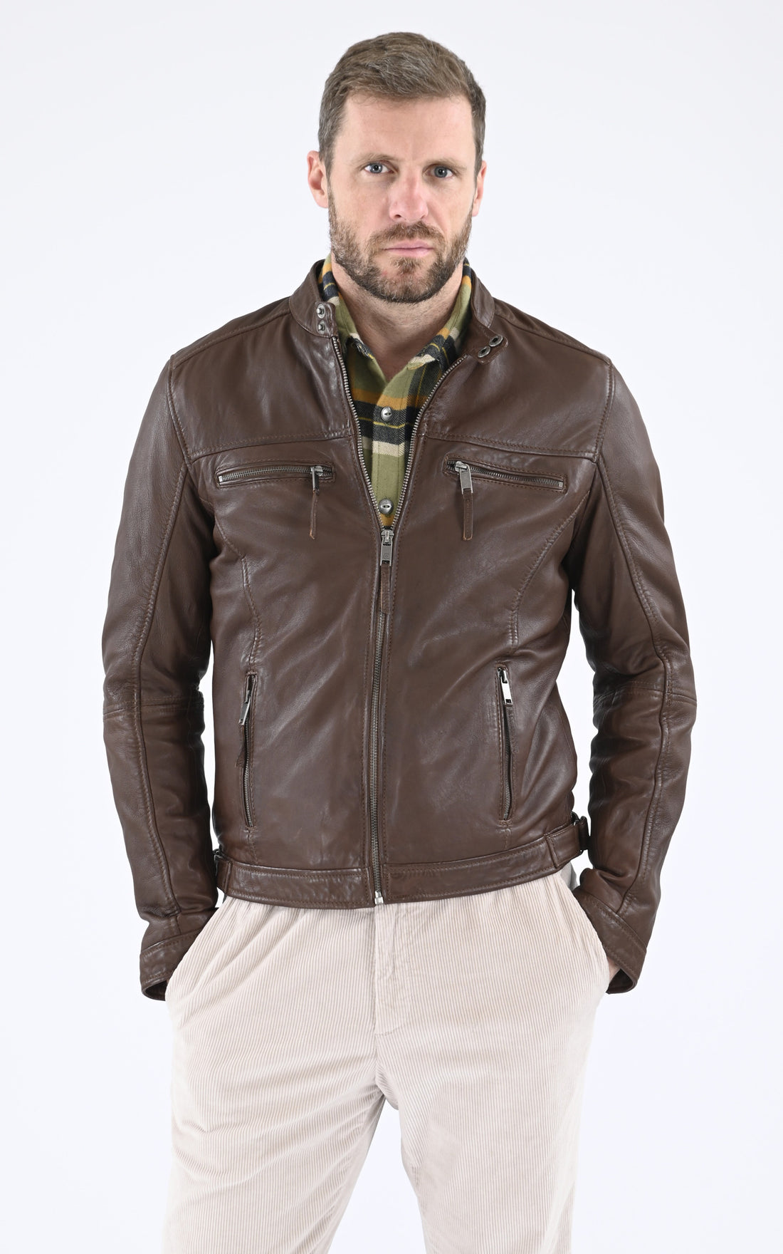 A "MUMBAI" Marron Clair La Canadienne Blouson Homme closed photo