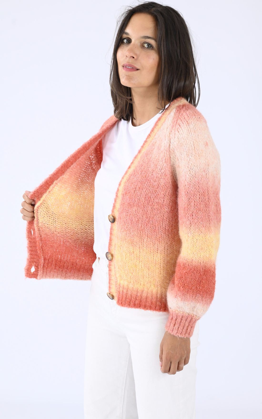 A "GENTLY" Corail Les Tricots de Léa Gilet Femme opened photo