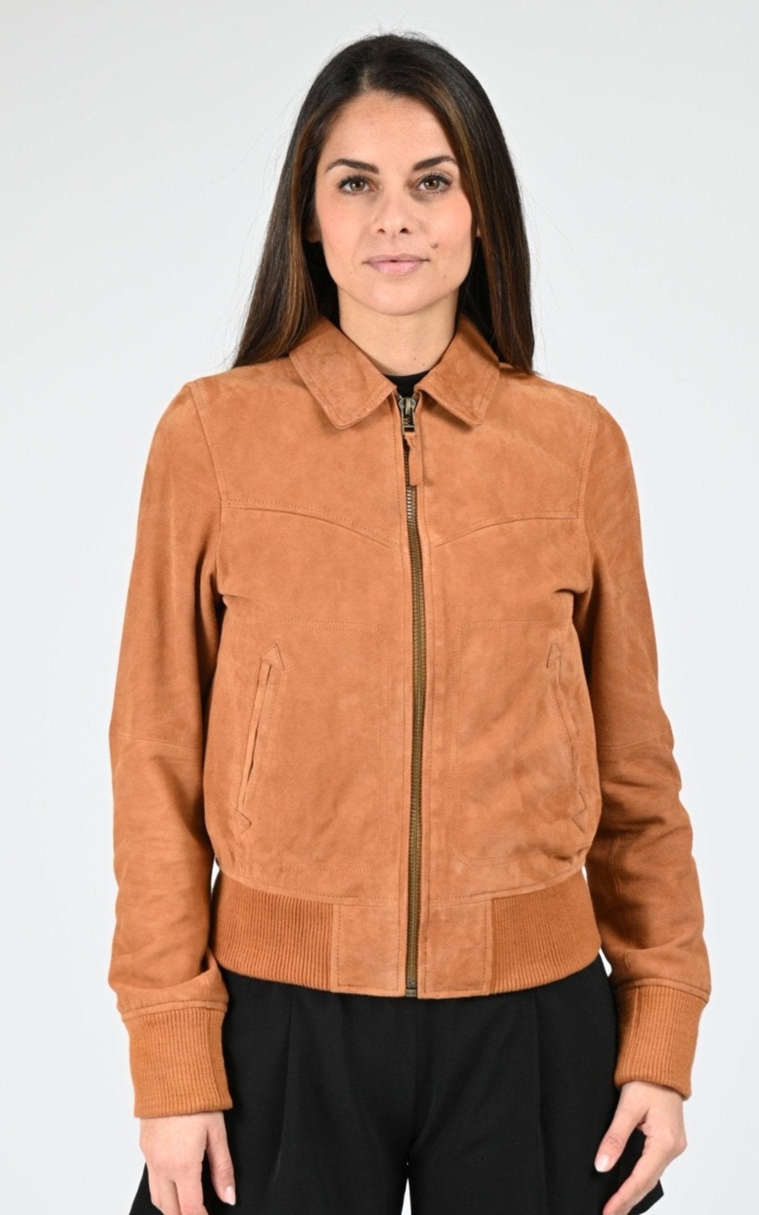 Blouson Daim Femme Rose Garden, modèle Austin 104181 de couleur cognac