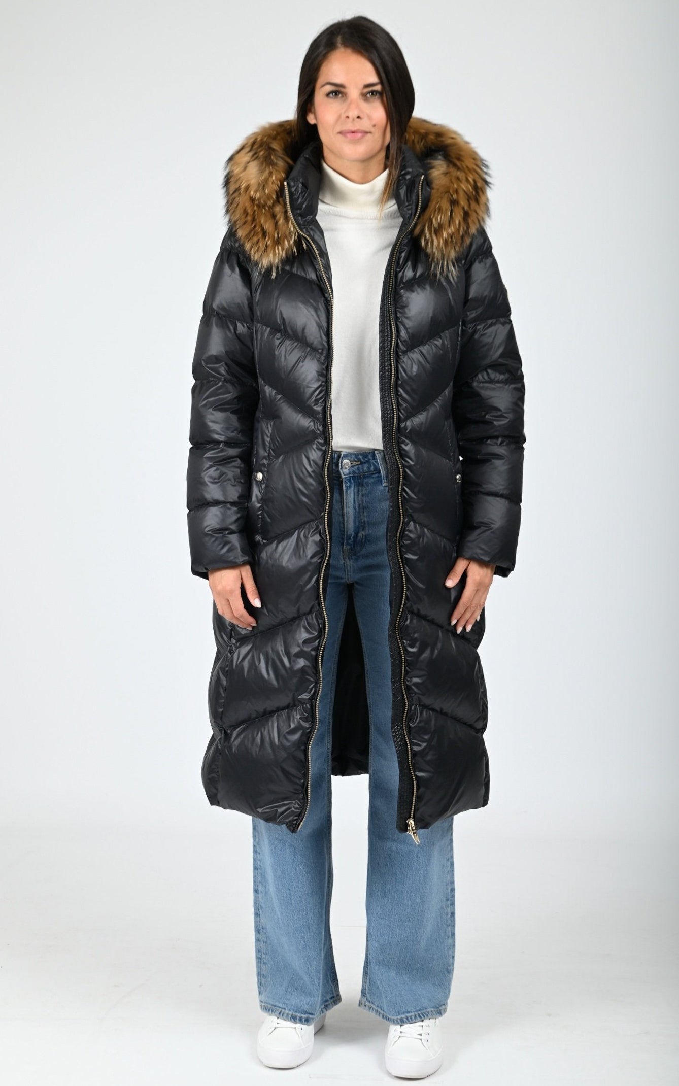 Doudoune confort longue avec fourrure noir 2