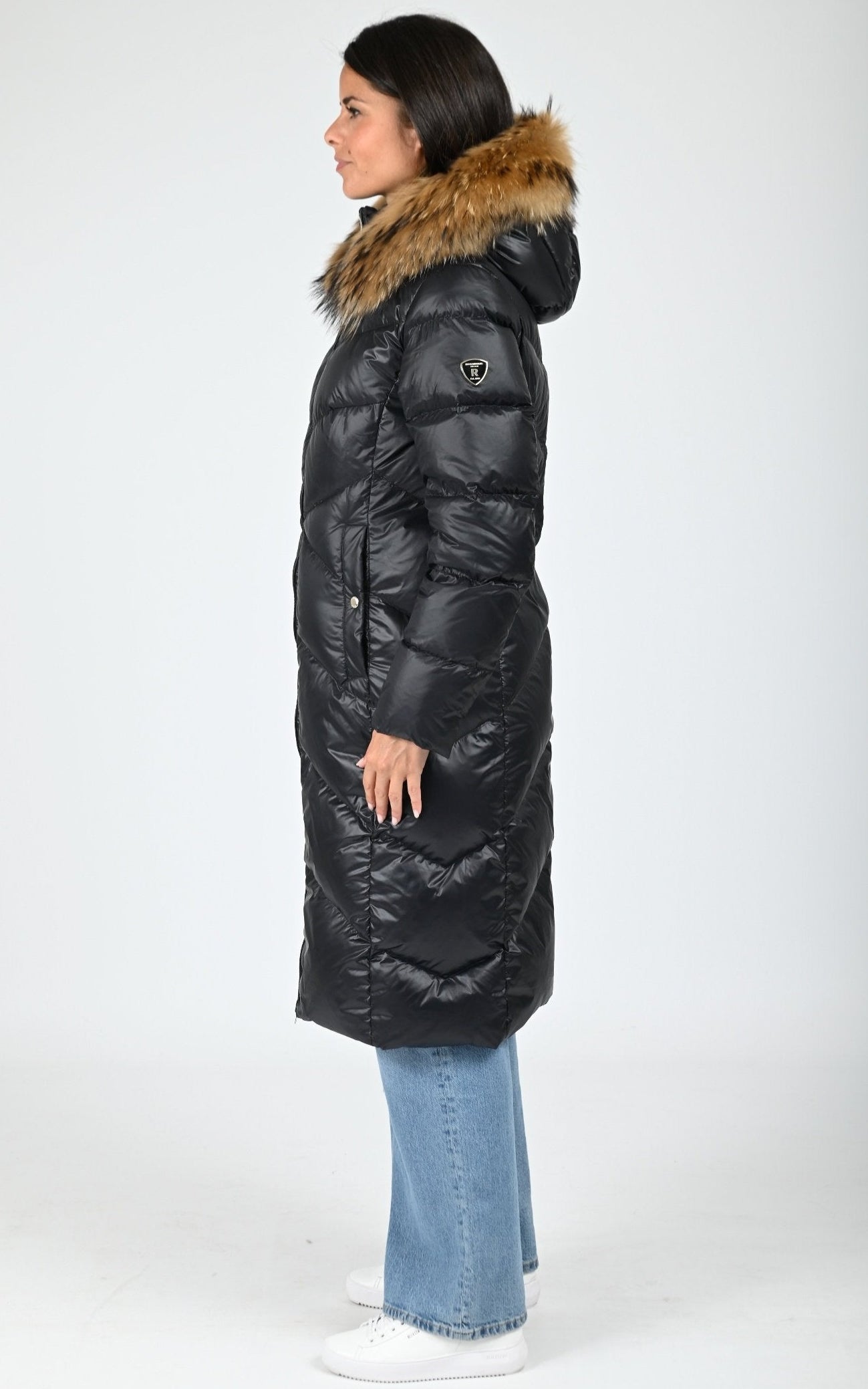 Doudoune confort longue avec fourrure noir 3