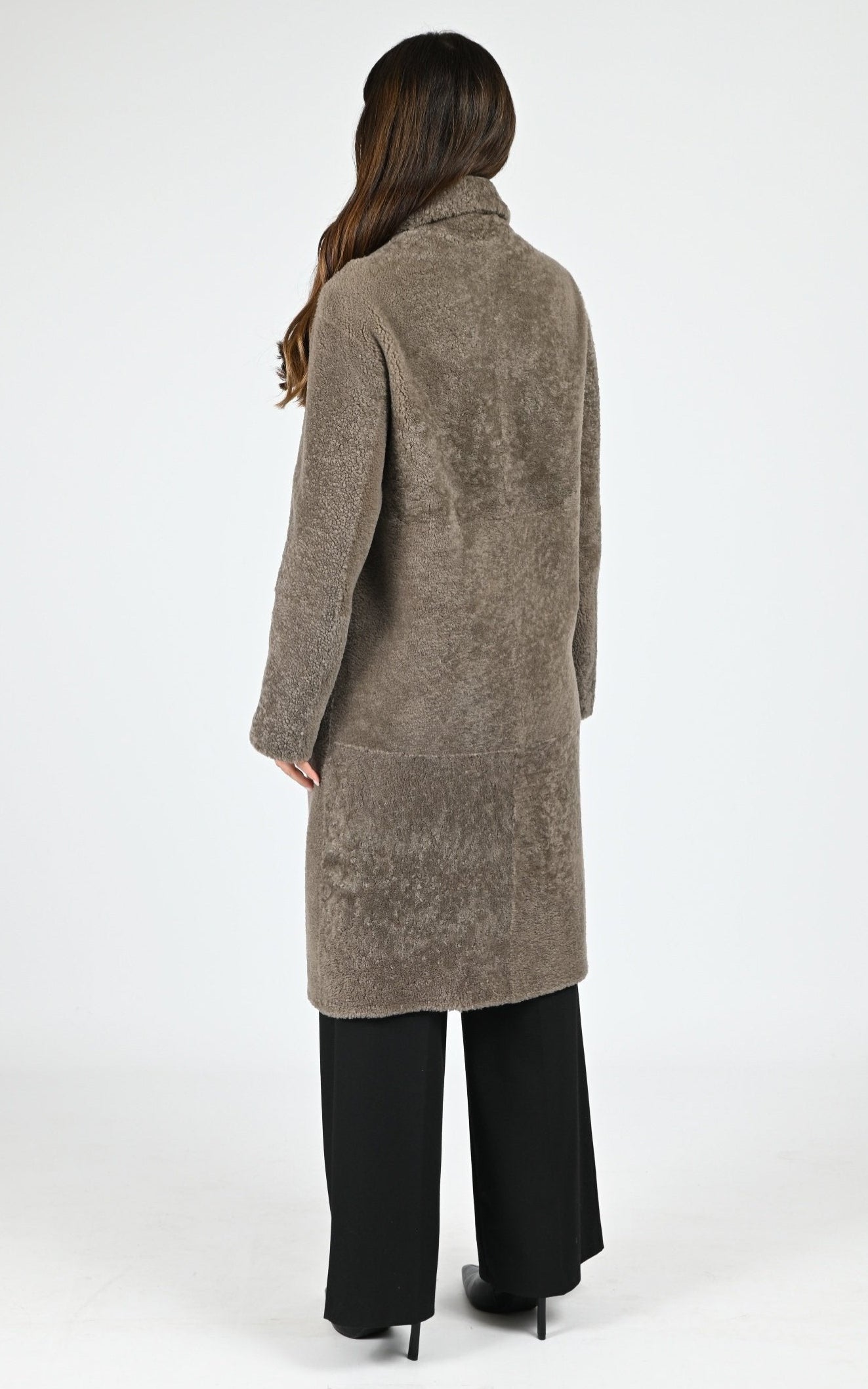 Manteau réversible peau lainée Aina taupe