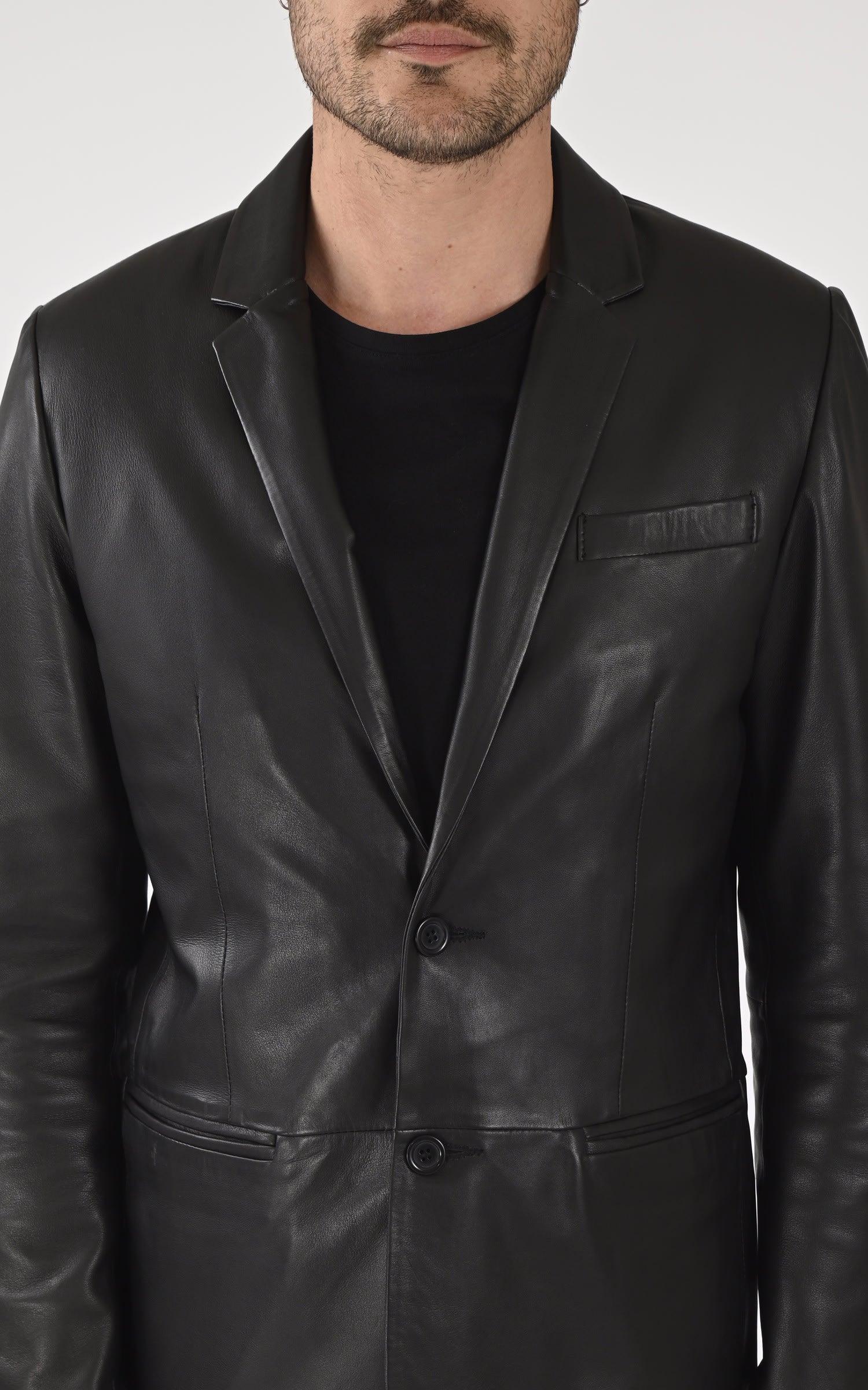 Blazer Cuir Homme Serge pariente, modèle Blazer de couleur noir 5