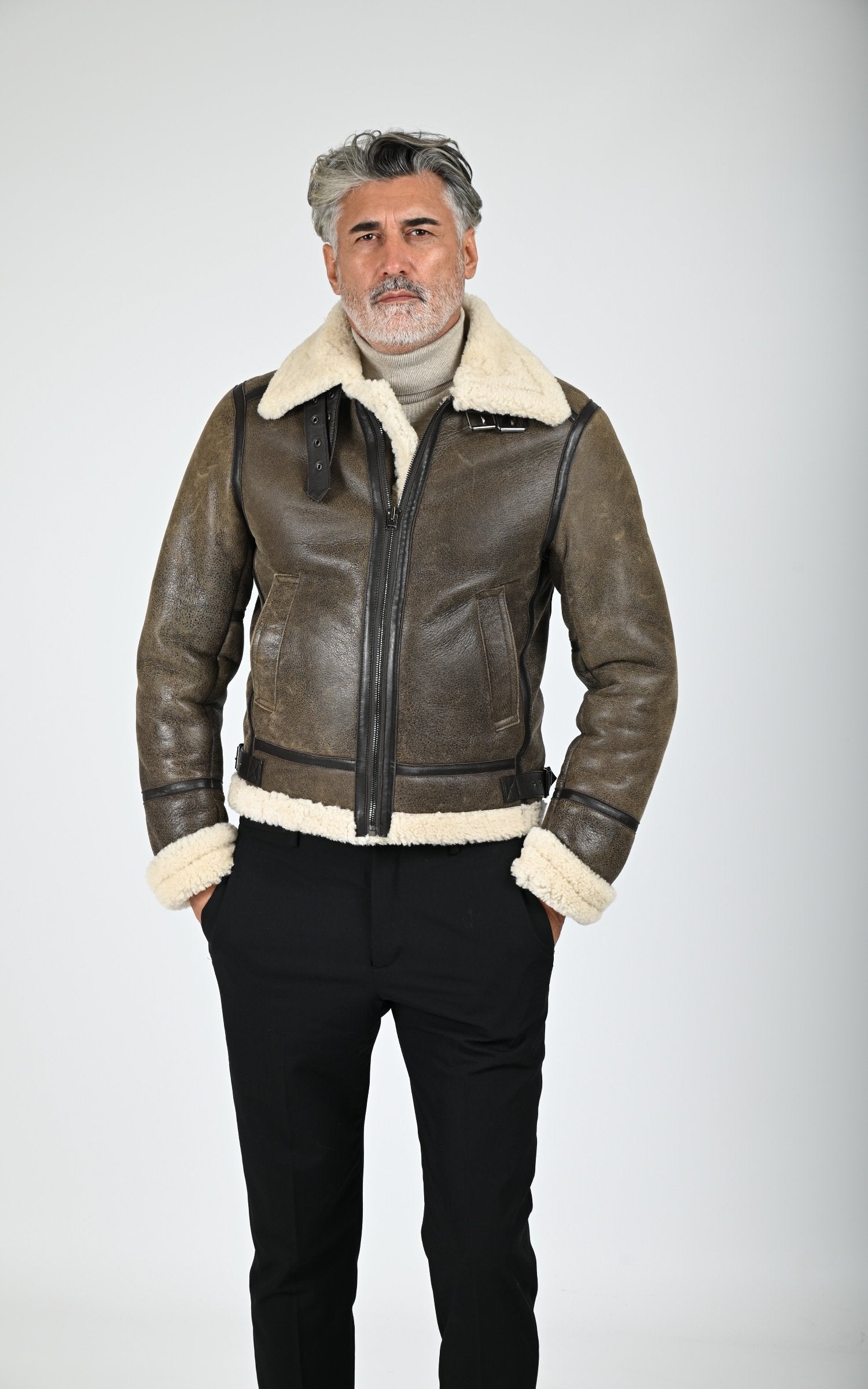 Bombardier en cuir de mouton marron