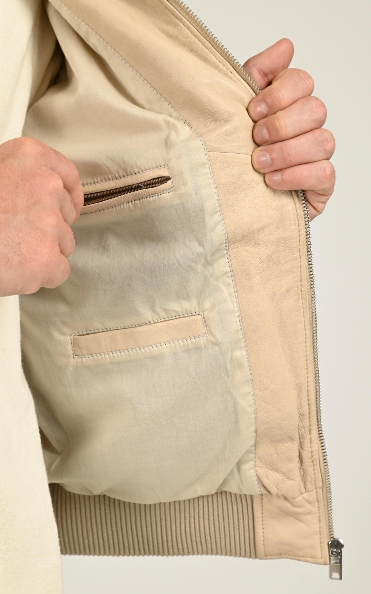Blouson Cuir Homme Serge Pariente, modèle Bonbon de couleur beige