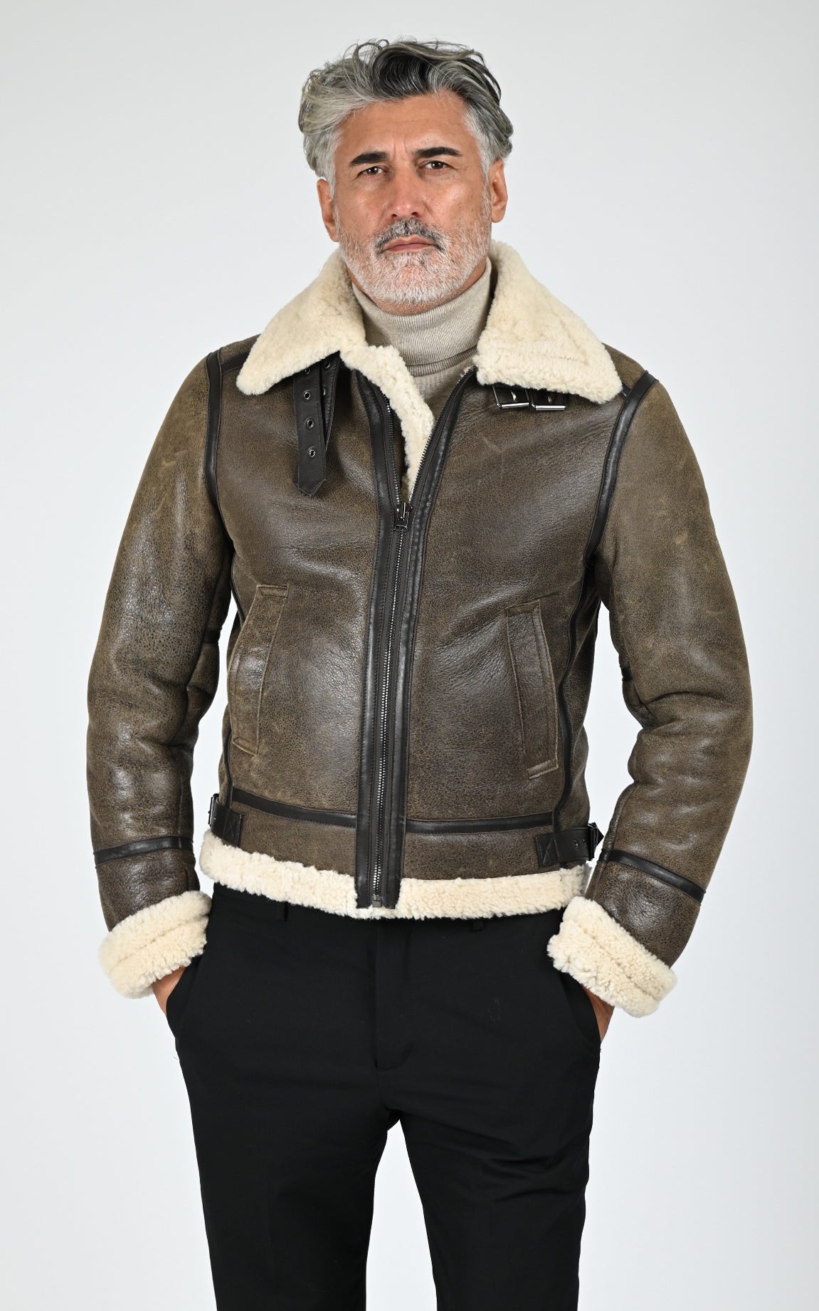 Bombardier en cuir de mouton marron