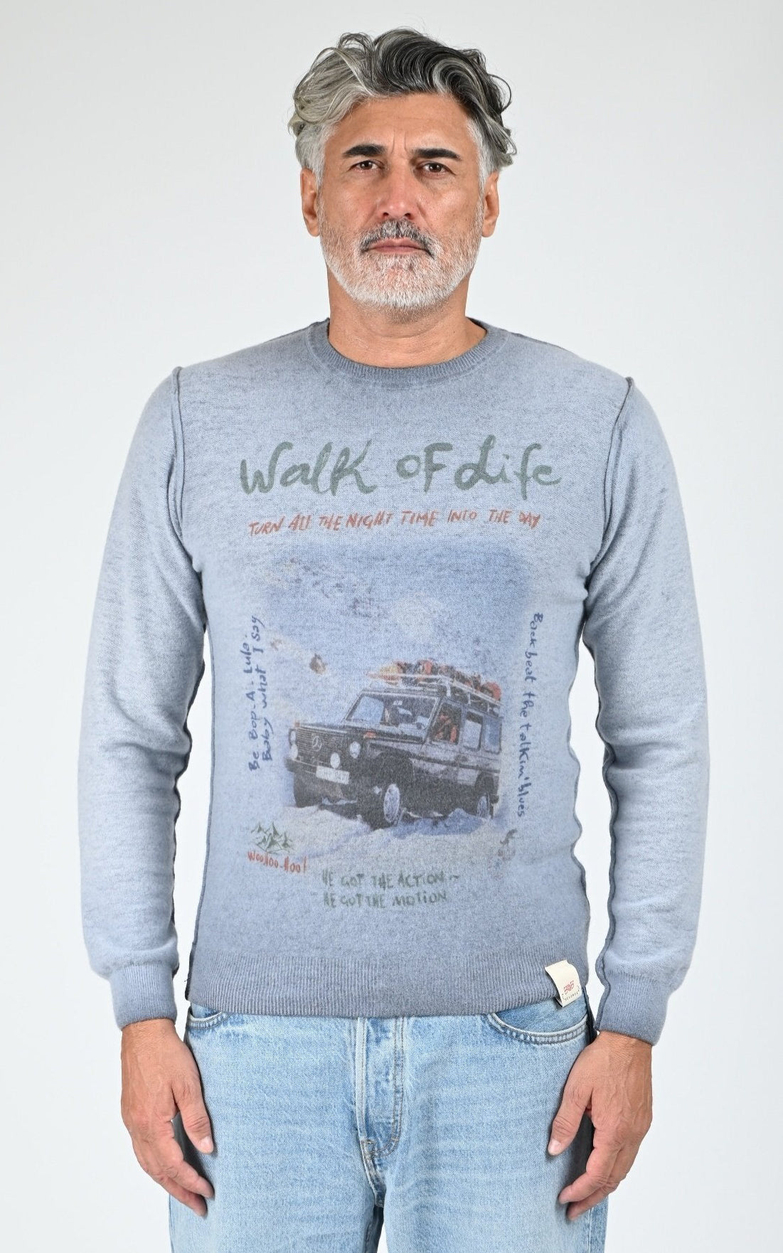 Pull en laine imprimé Bristol bleu