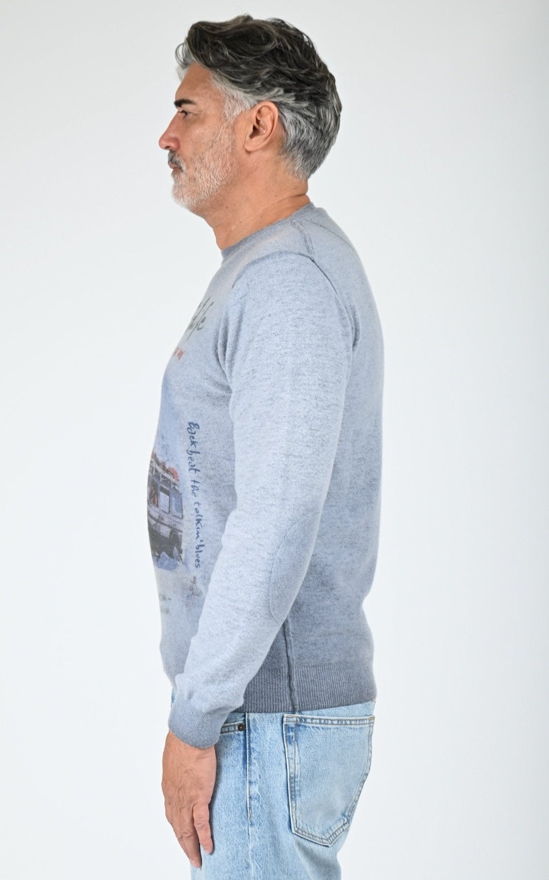 Pull en laine imprimé Bristol bleu 2