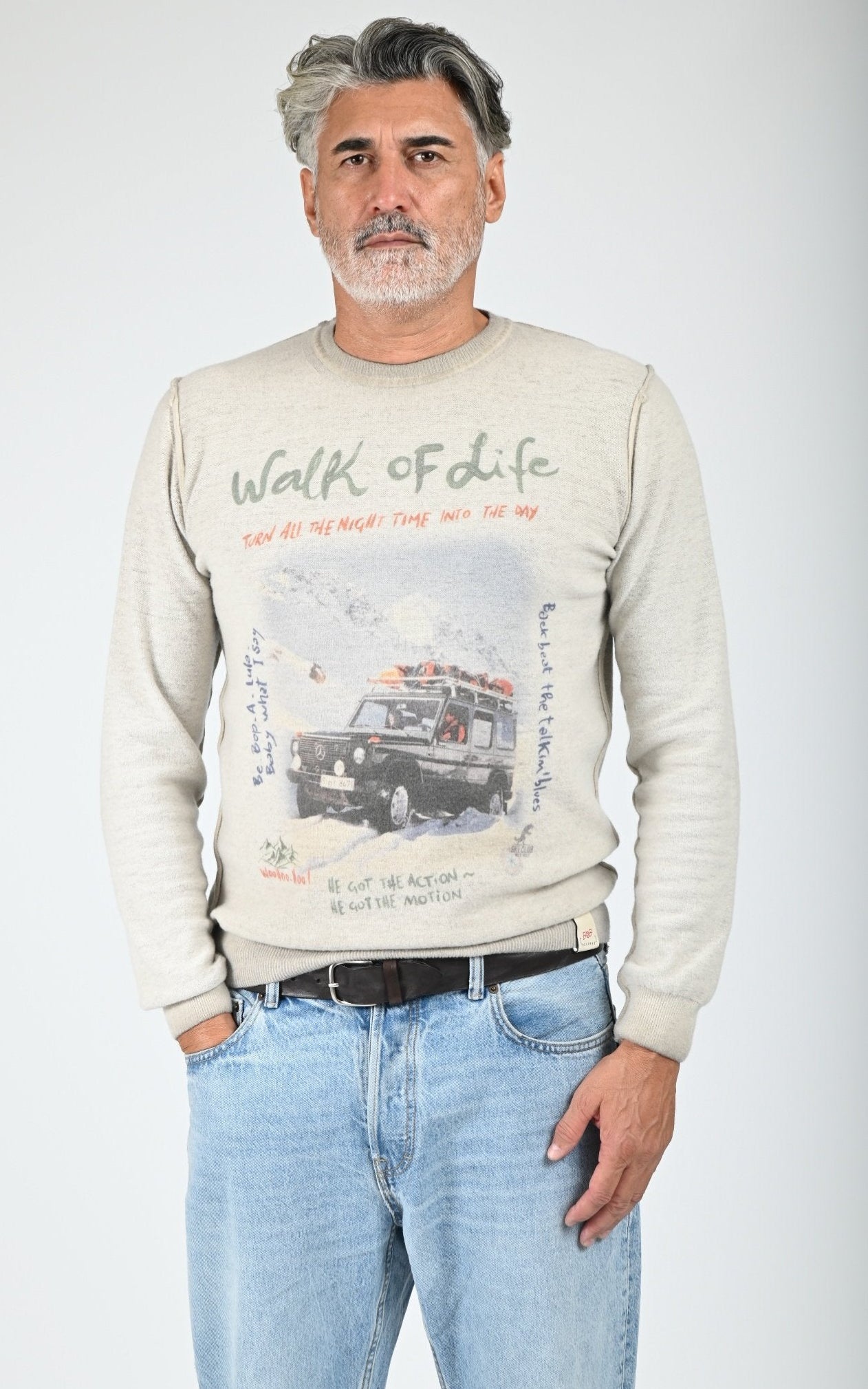 Pull en laine imprimé Bristol beige 1