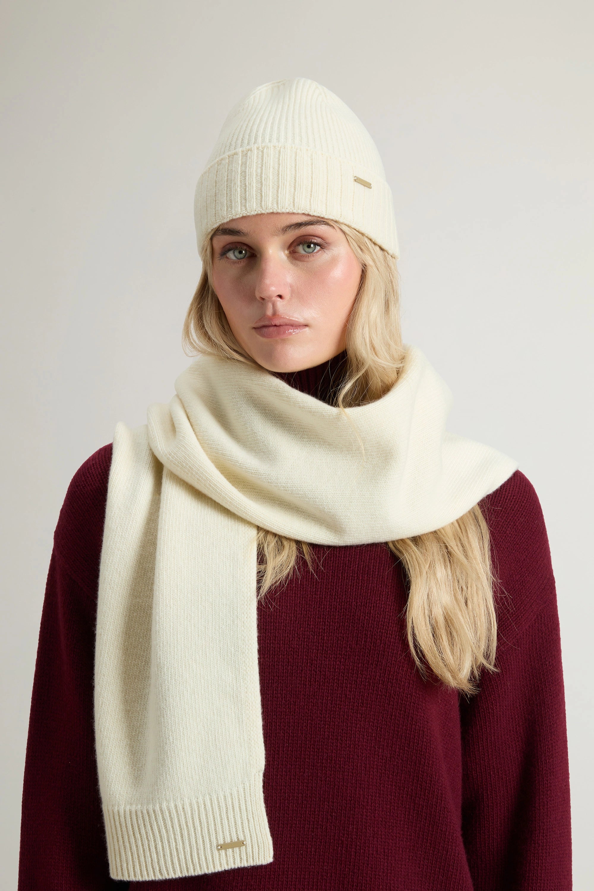 Set bonnet et écharpe laine blanc