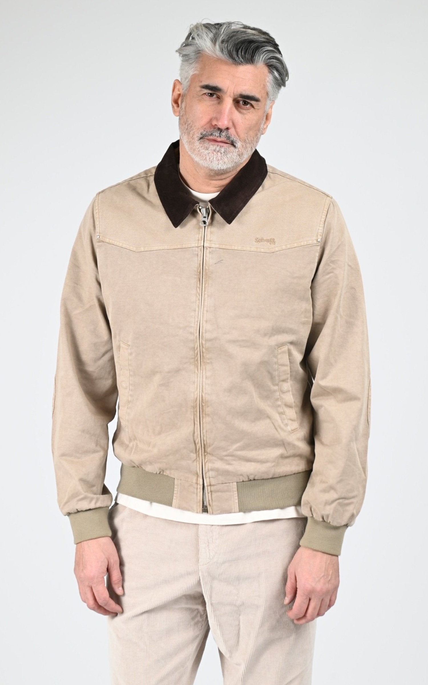 Blouson Textile Homme Jaj -Schott-, modèle Chalk de couleur taupe