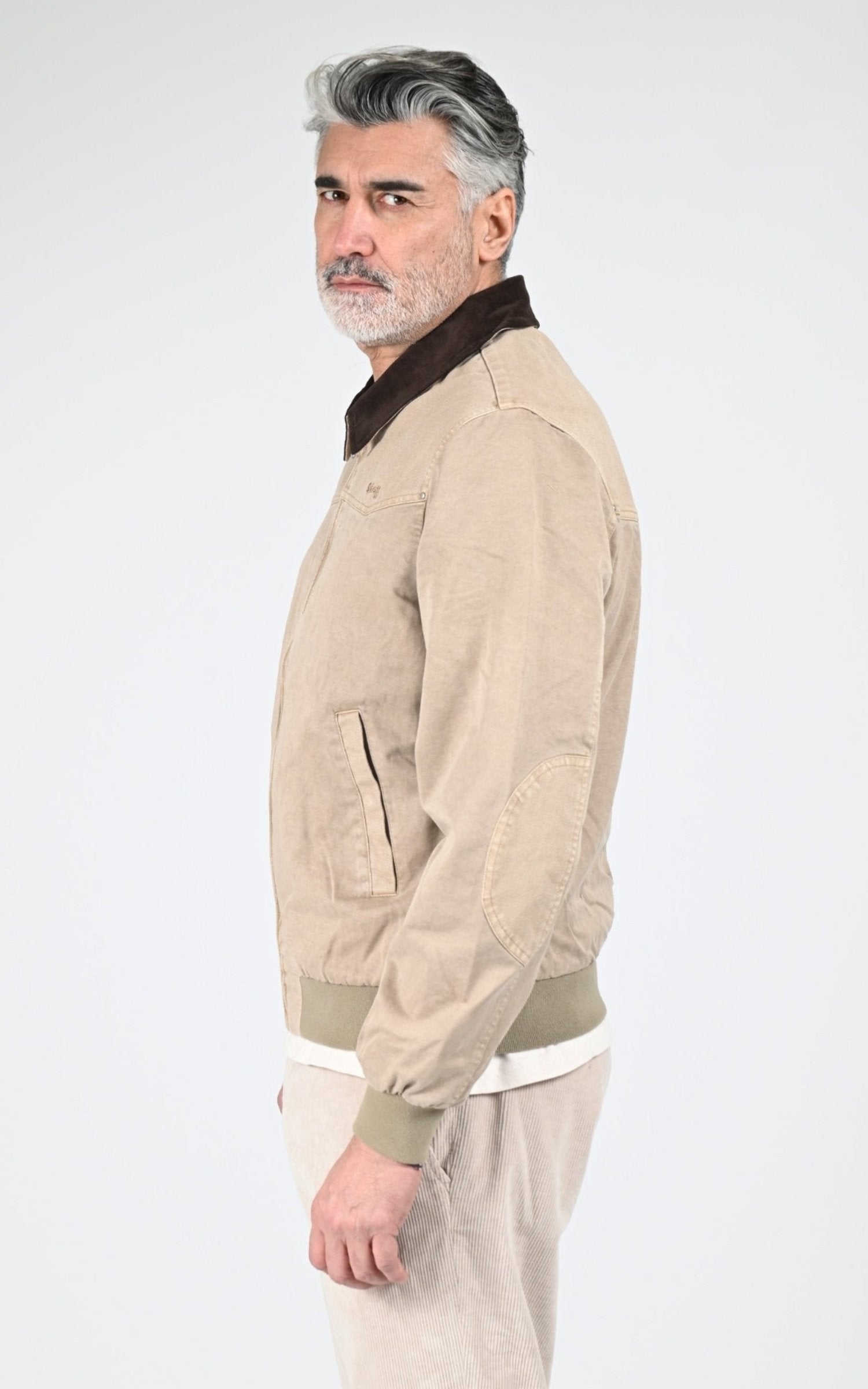 Blouson Textile Homme Jaj -Schott-, modèle Chalk de couleur taupe