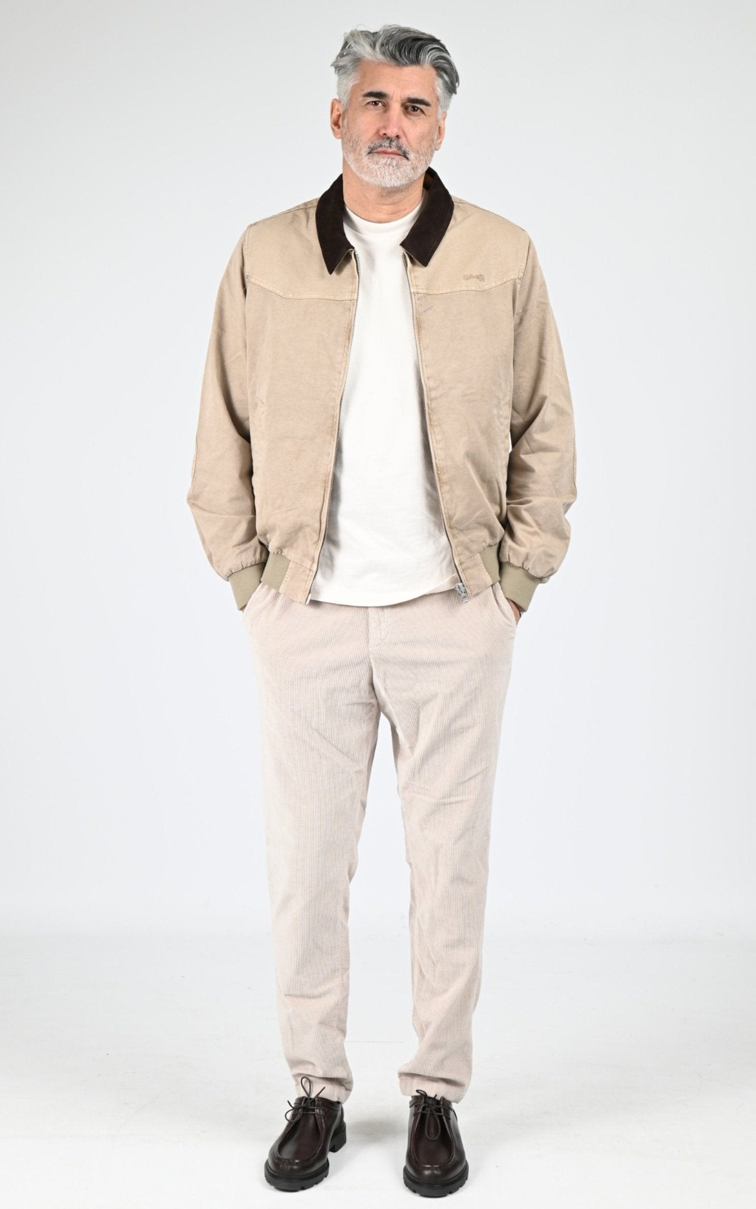 Blouson Textile Homme Jaj -Schott-, modèle Chalk de couleur taupe