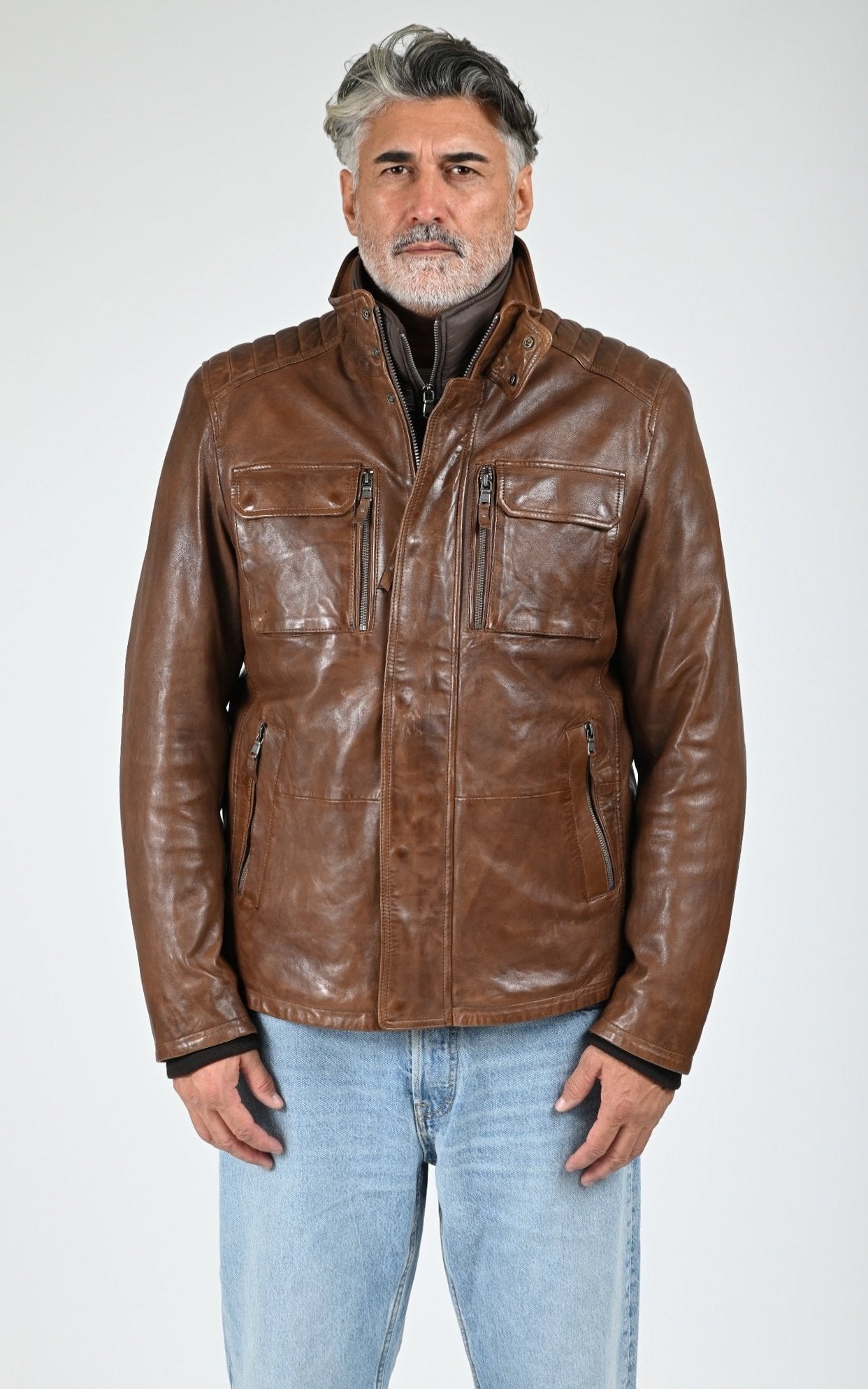 Veste chaude cuir Crowell  marron 1