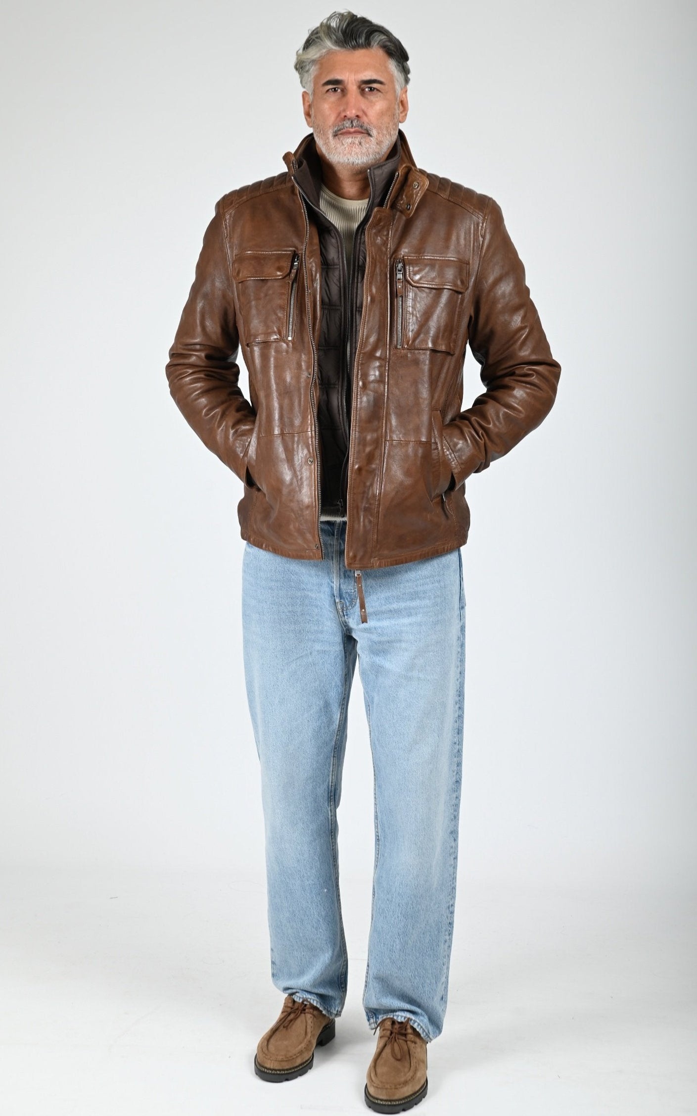 Veste chaude cuir Crowell  marron 2