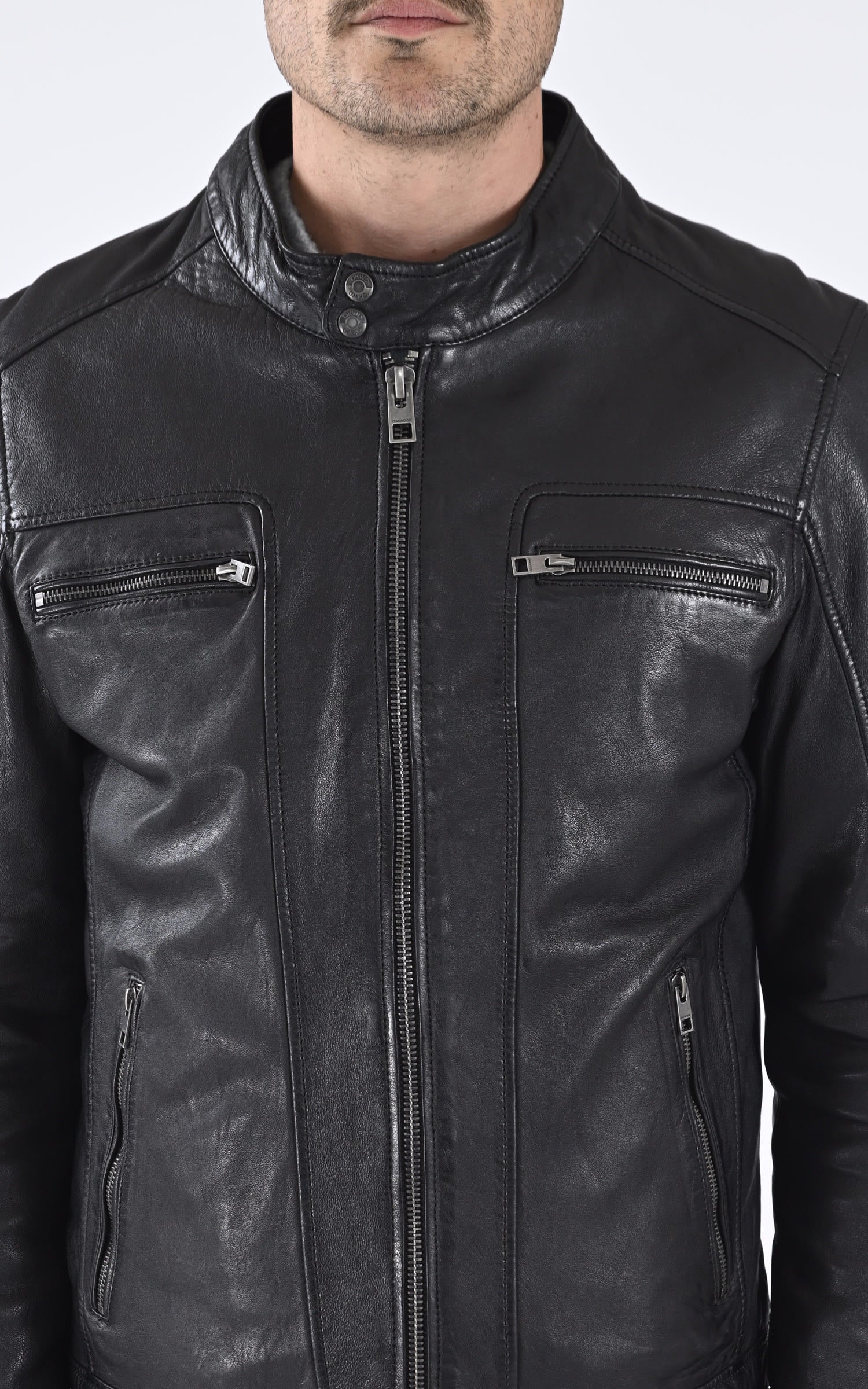 Blouson Cuir Homme Oakwood, modèle Drink 63036 de couleur noir