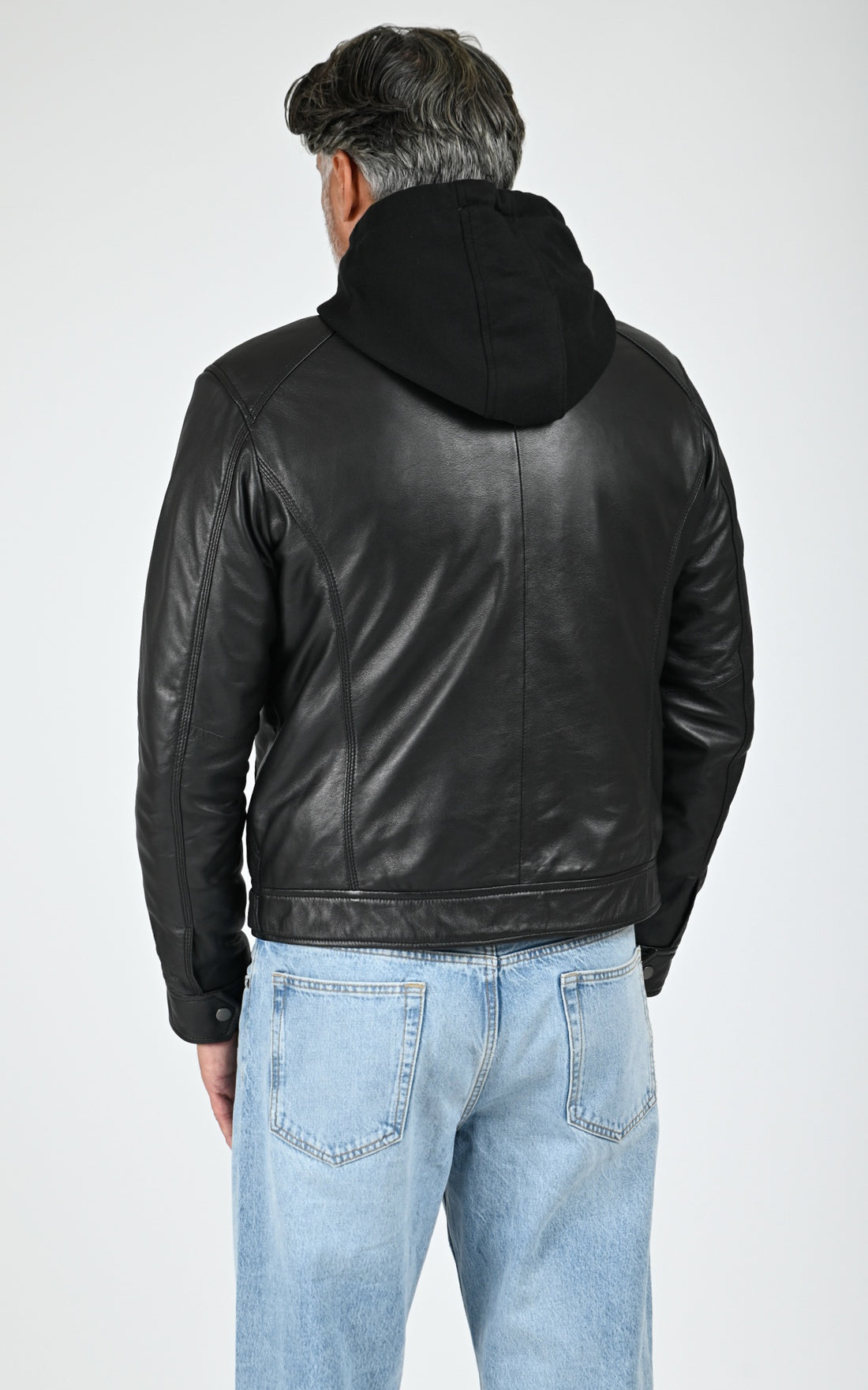 Blouson capuche cuir Erico Hood noir