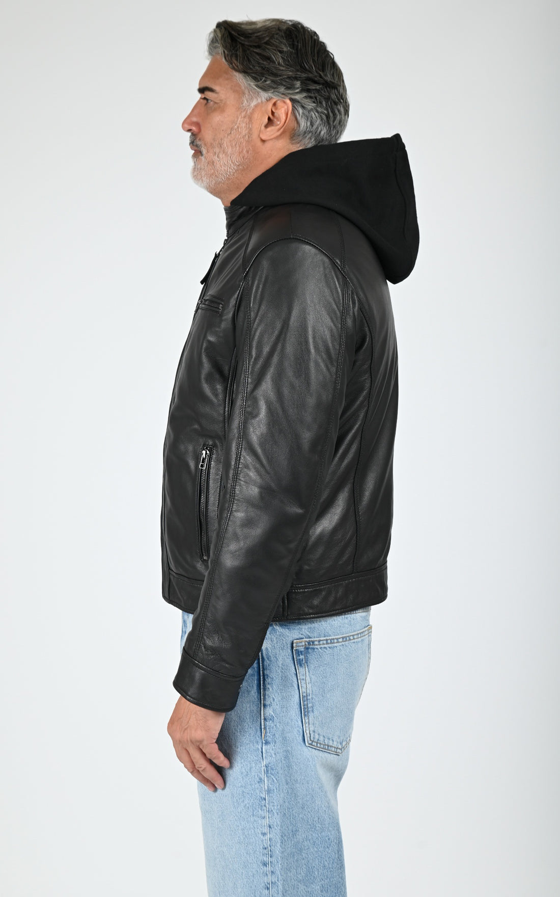 Blouson capuche cuir Erico Hood noir