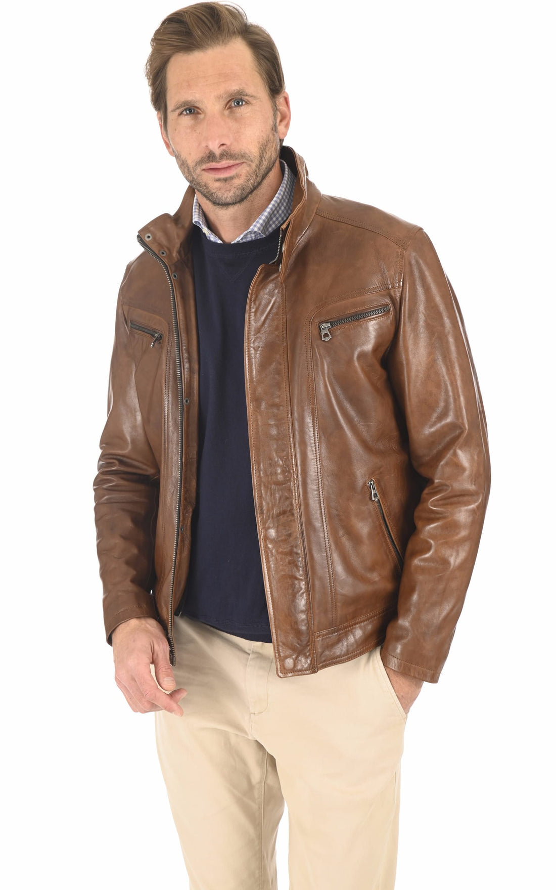 Blouson Cuir Homme Daytona 73, modèle Falconero 100737 de couleur marron