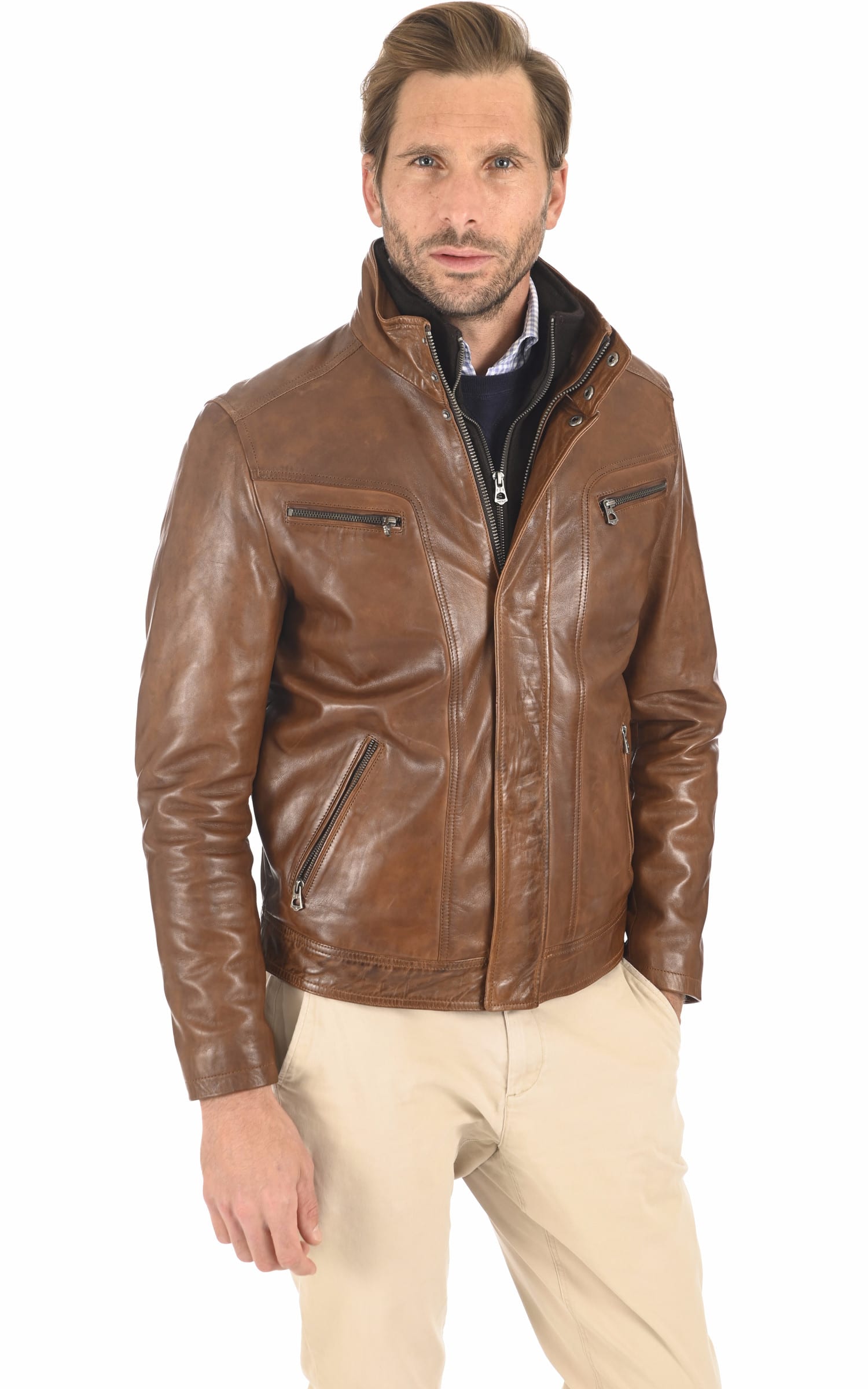 Blouson Cuir Homme Daytona 73, modèle Falconero 100737 de couleur marron
