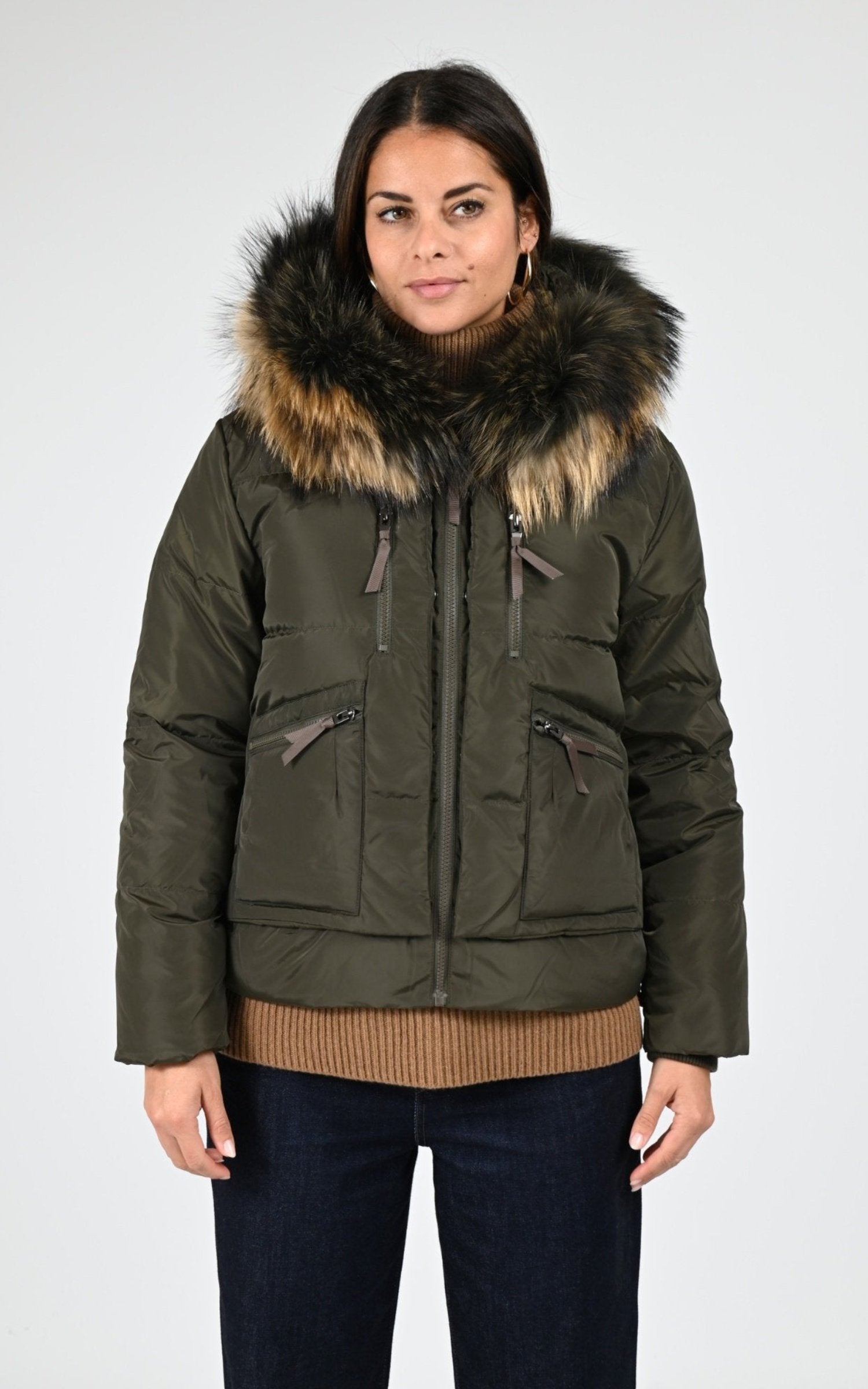 Ves doudoune Textile Femme Levinsky, modèle Fugge 61 cm hood de couleur army
