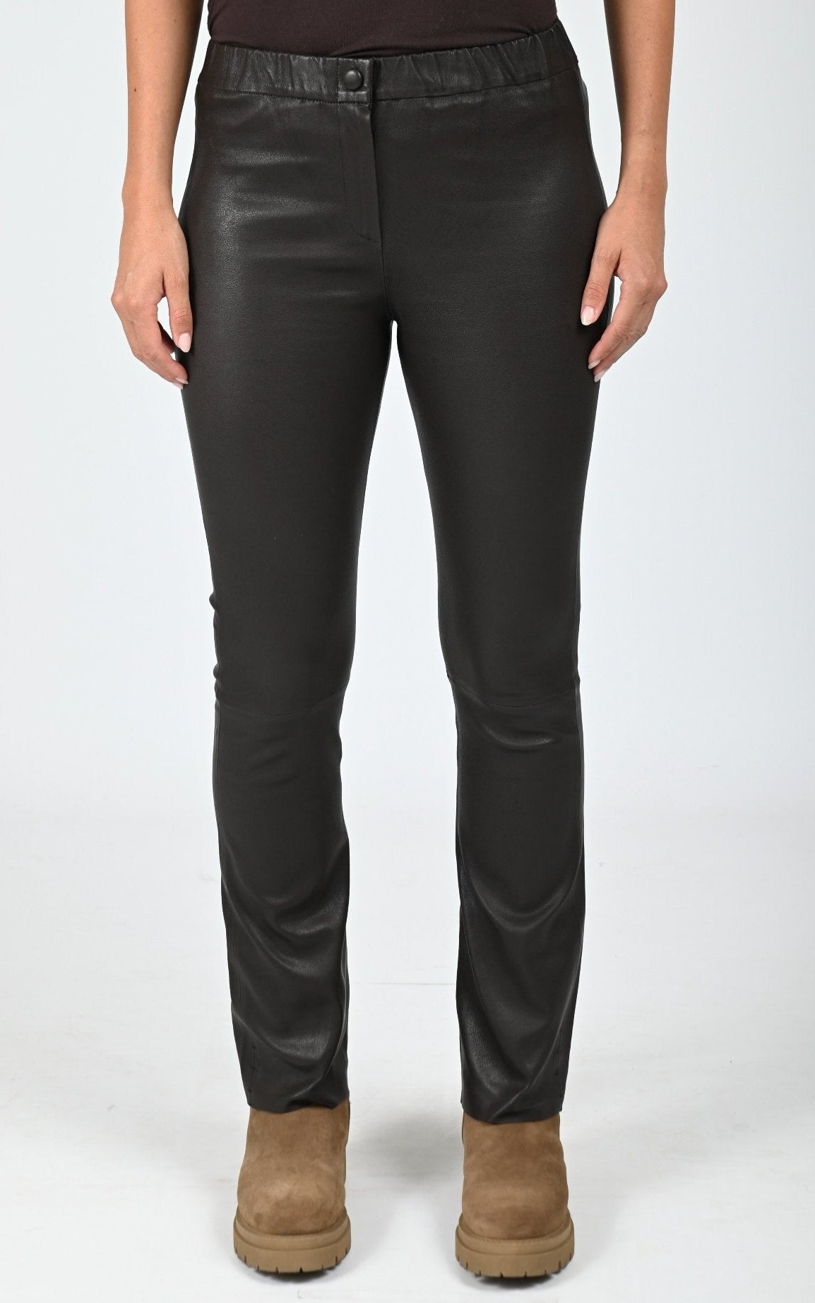 Pantalon cuir stretch Freya chocolat 1