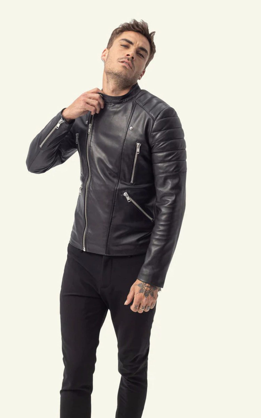 Blouson Cuir Homme Serge pariente, modèle Gladiator de couleur noir