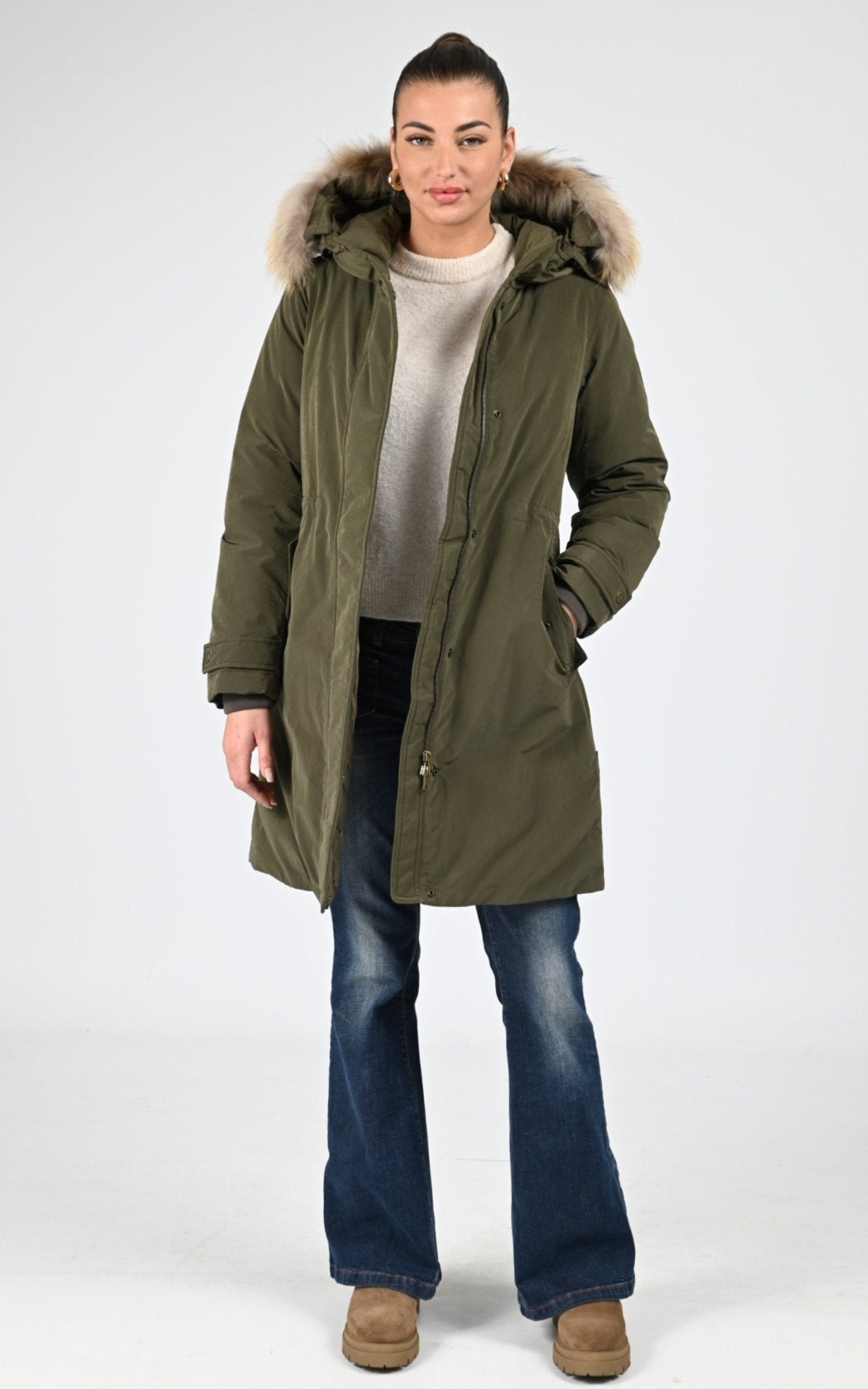 Parka Textile Femme Woolrich, modèle Grace fur pka ou2044 de couleur dark green