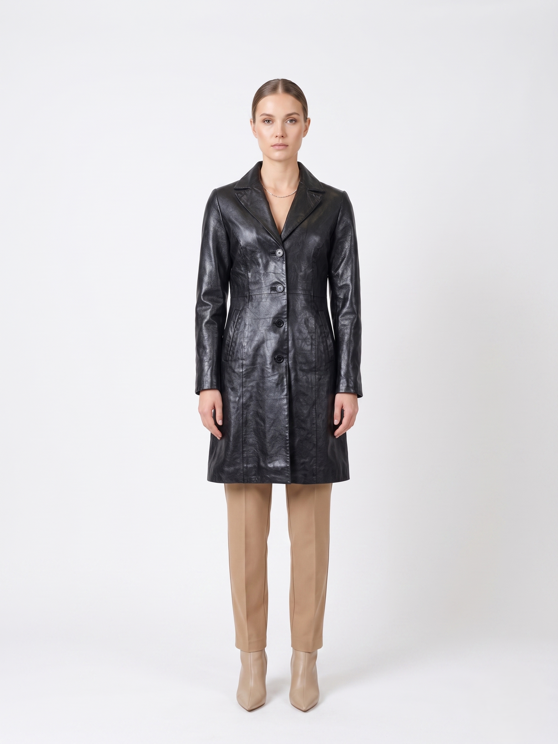 Erika, 95 cm. - Collar Lamb Polish Nappa Leather Black
