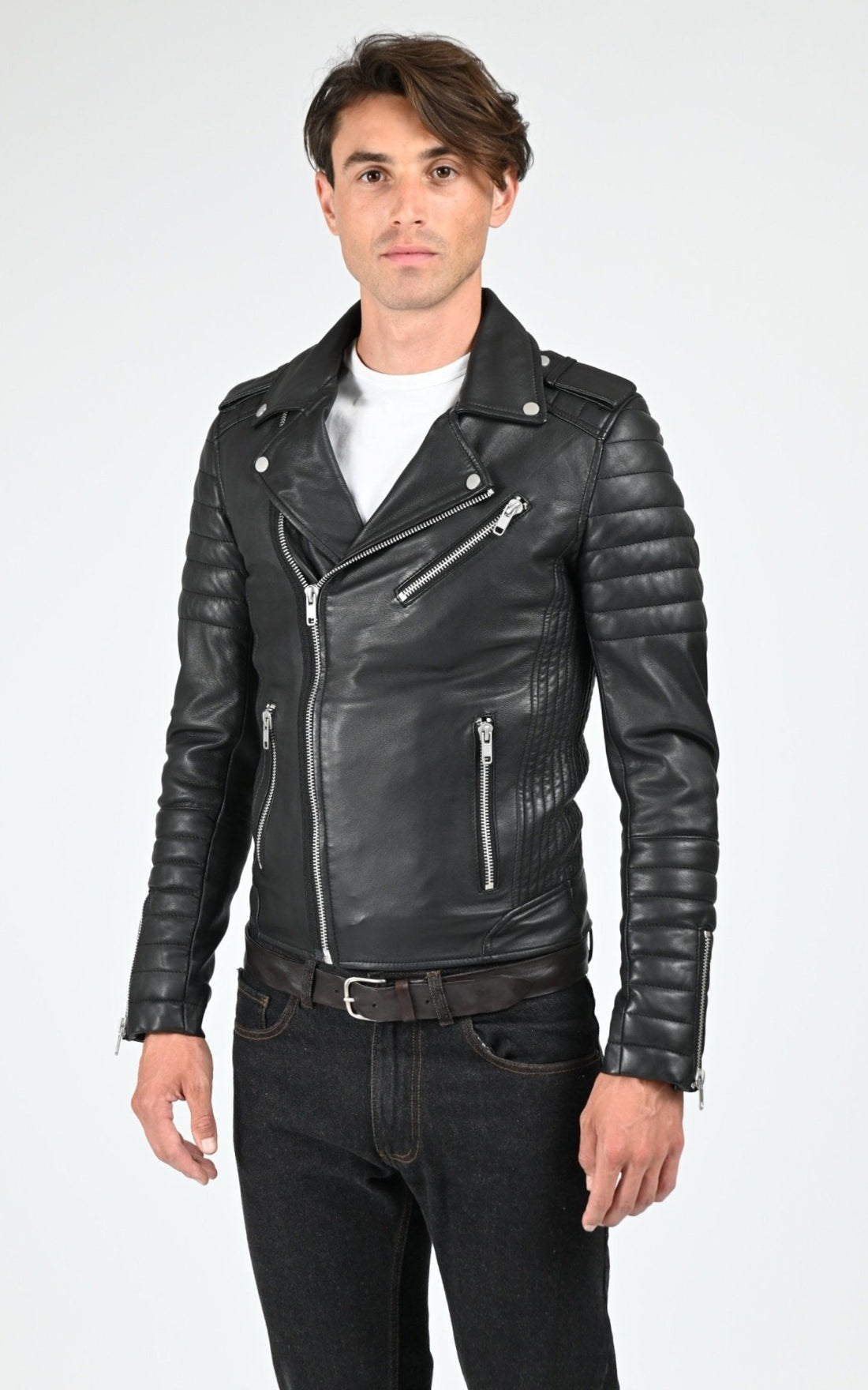 Perfecto Cuir Homme Serge pariente, modèle Hipster de couleur noir