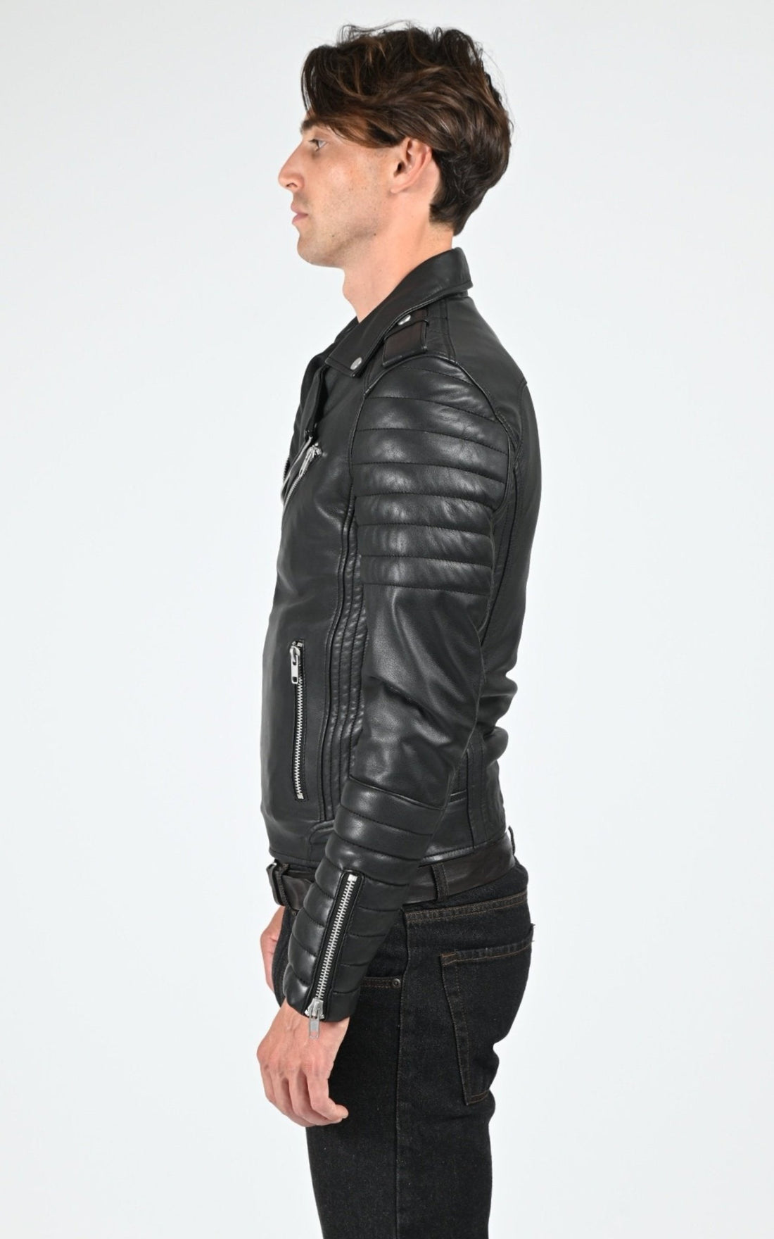 Perfecto Cuir Homme Serge pariente, modèle Hipster de couleur noir