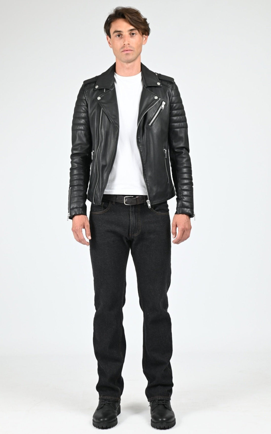 Perfecto Cuir Homme Serge pariente, modèle Hipster de couleur noir