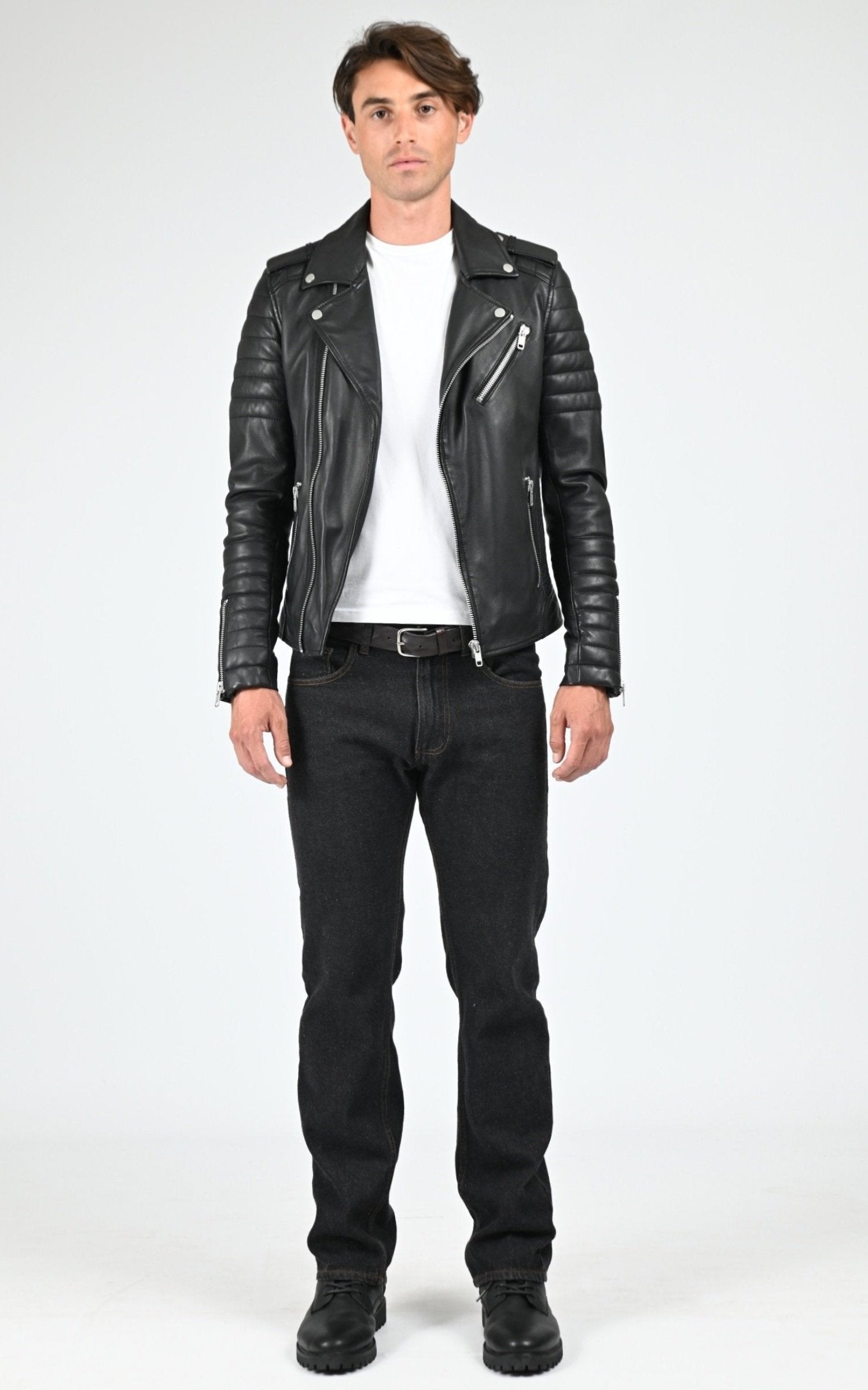 Perfecto Cuir Homme Serge pariente, modèle Hipster de couleur noir