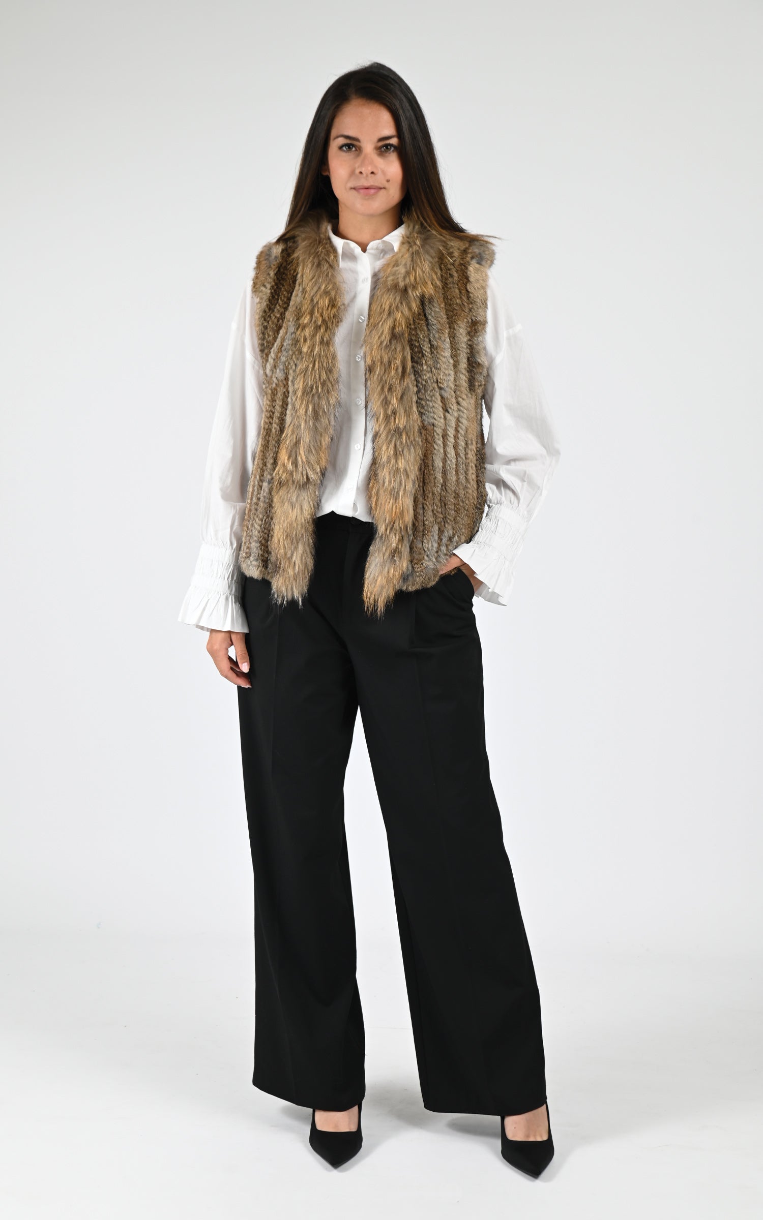 Gilet fourrure lapin et finraccoon marron 5