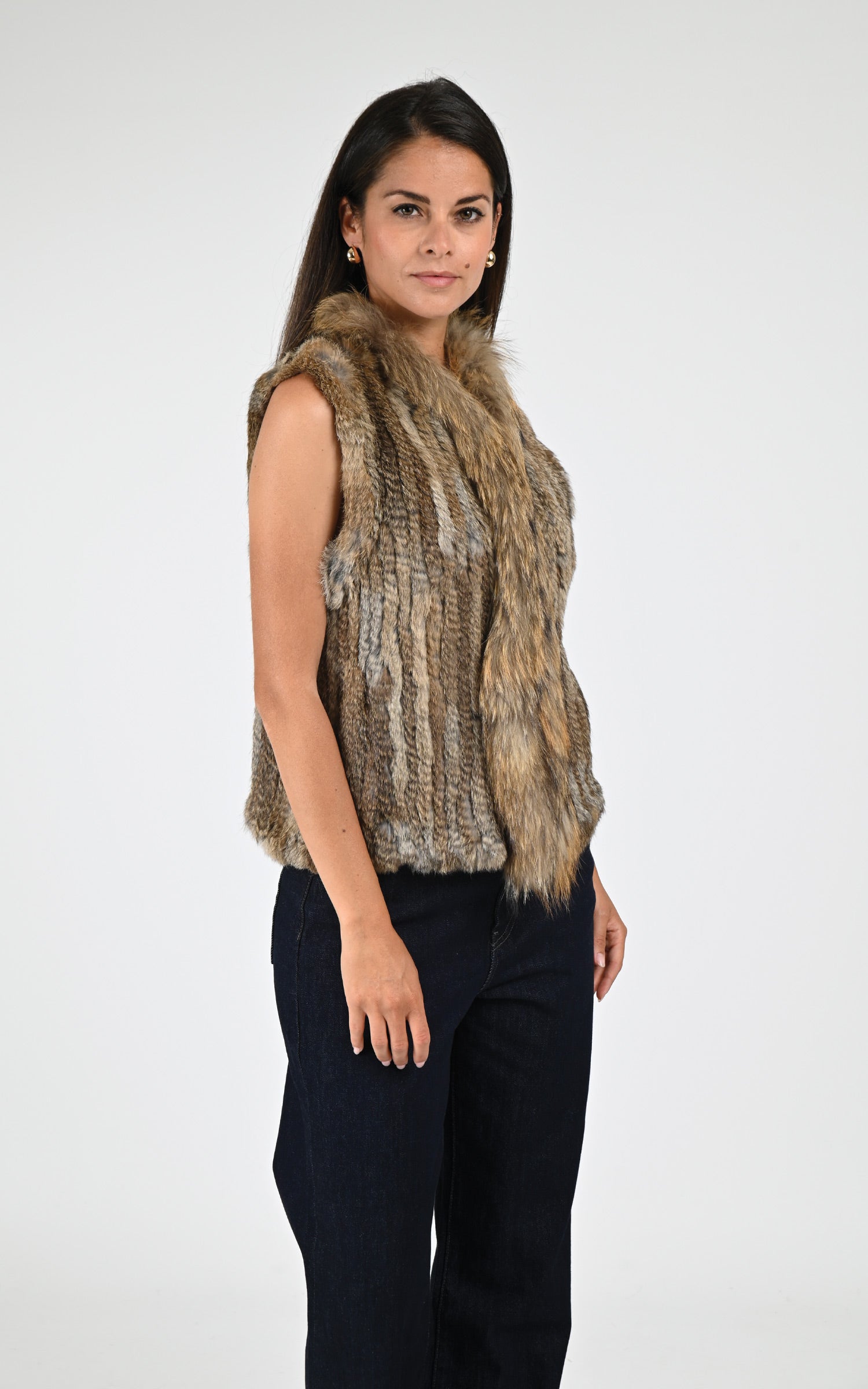 Gilet fourrure lapin et finraccoon marron 2