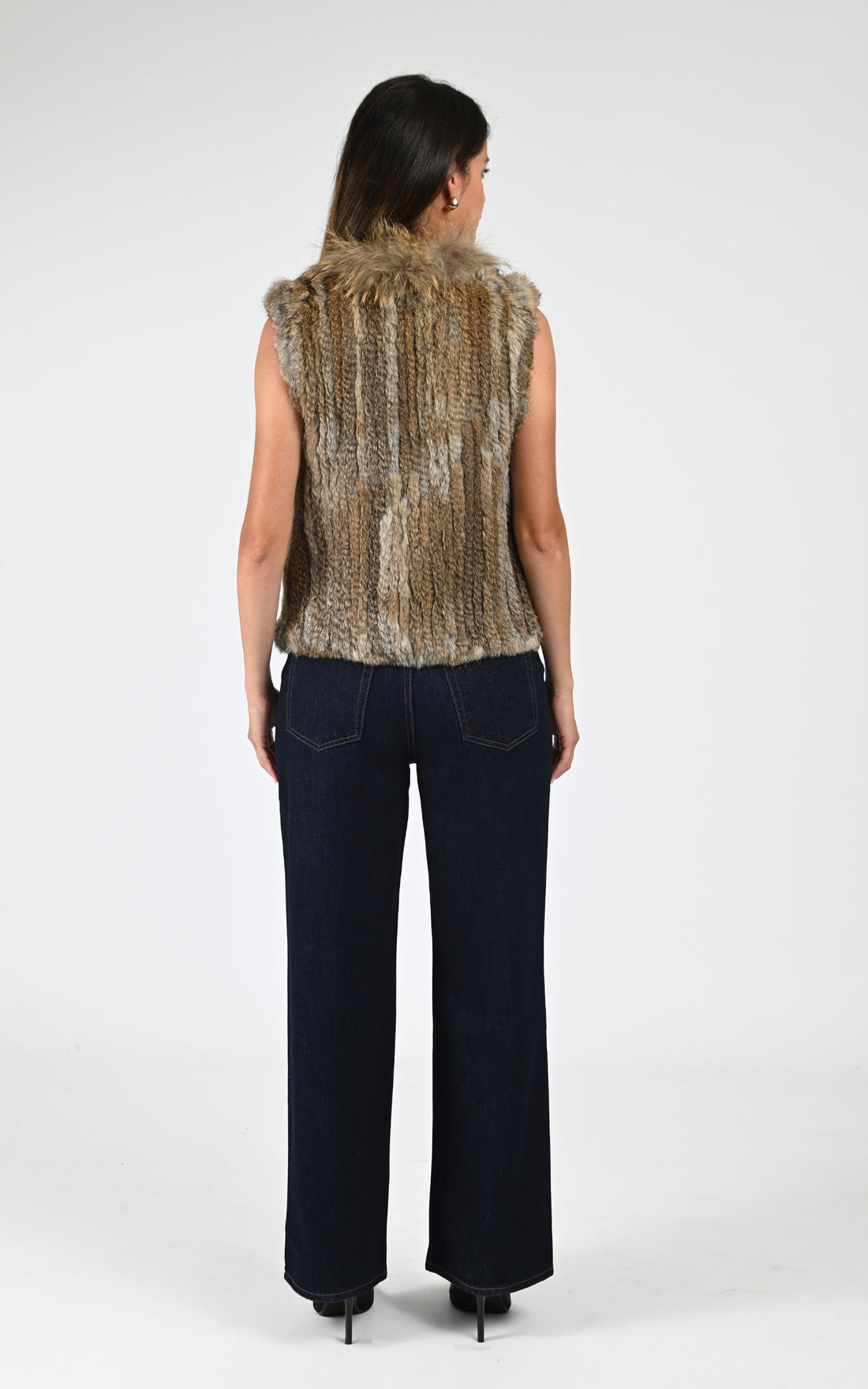 Gilet fourrure lapin et finraccoon marron