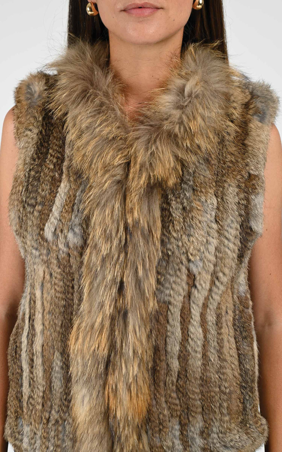 Gilet fourrure lapin et finraccoon marron