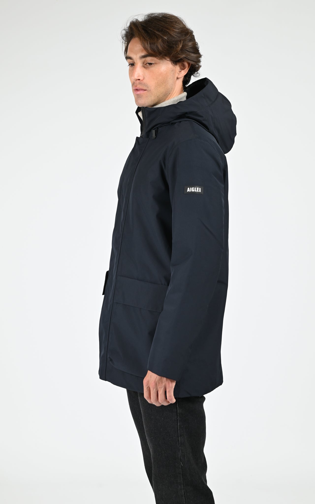 Parka longue à capuche noir