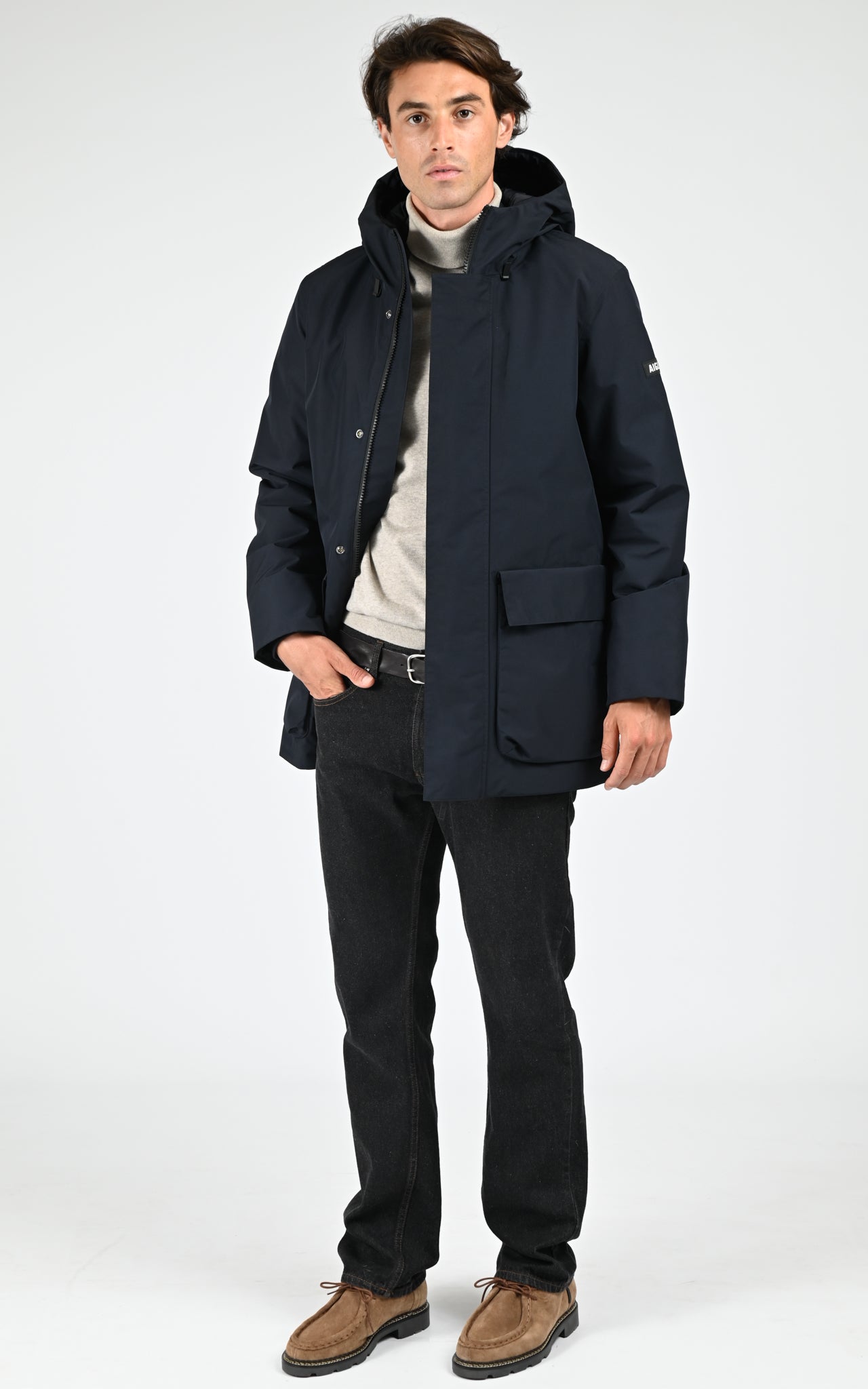 Parka longue à capuche noir