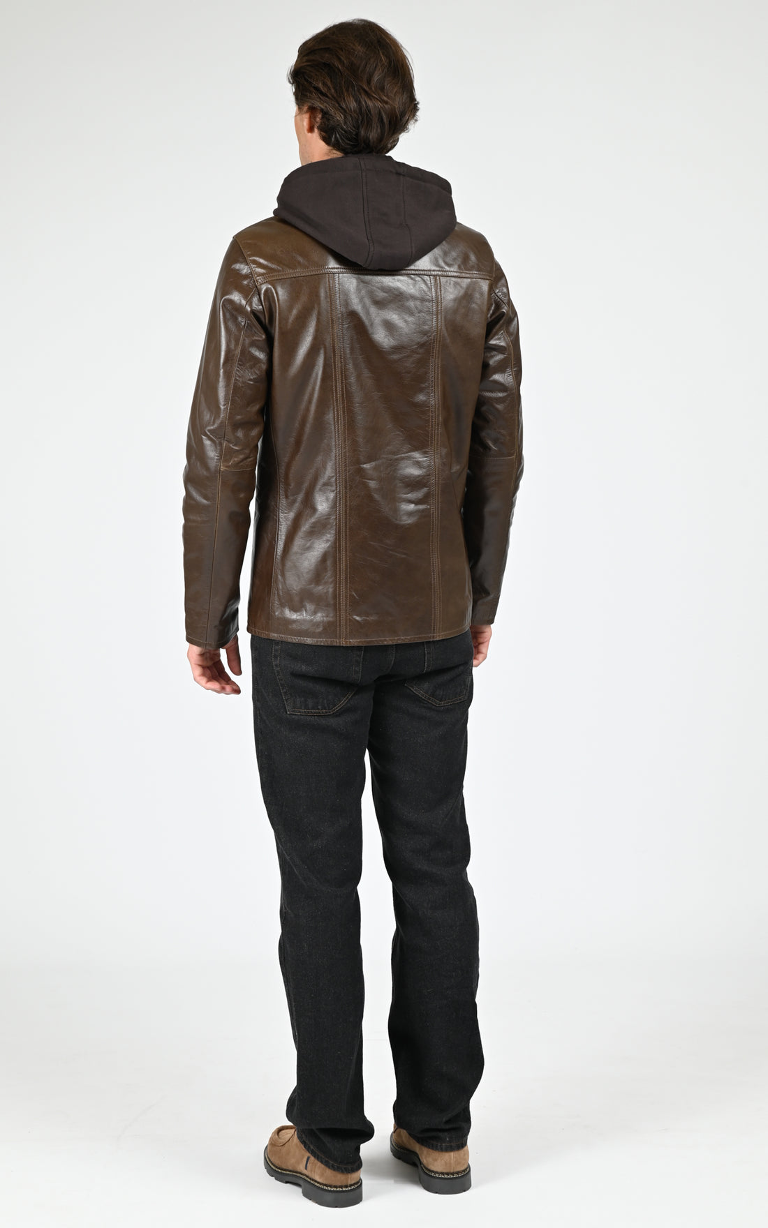 Veste capuche cuir Taggart marron