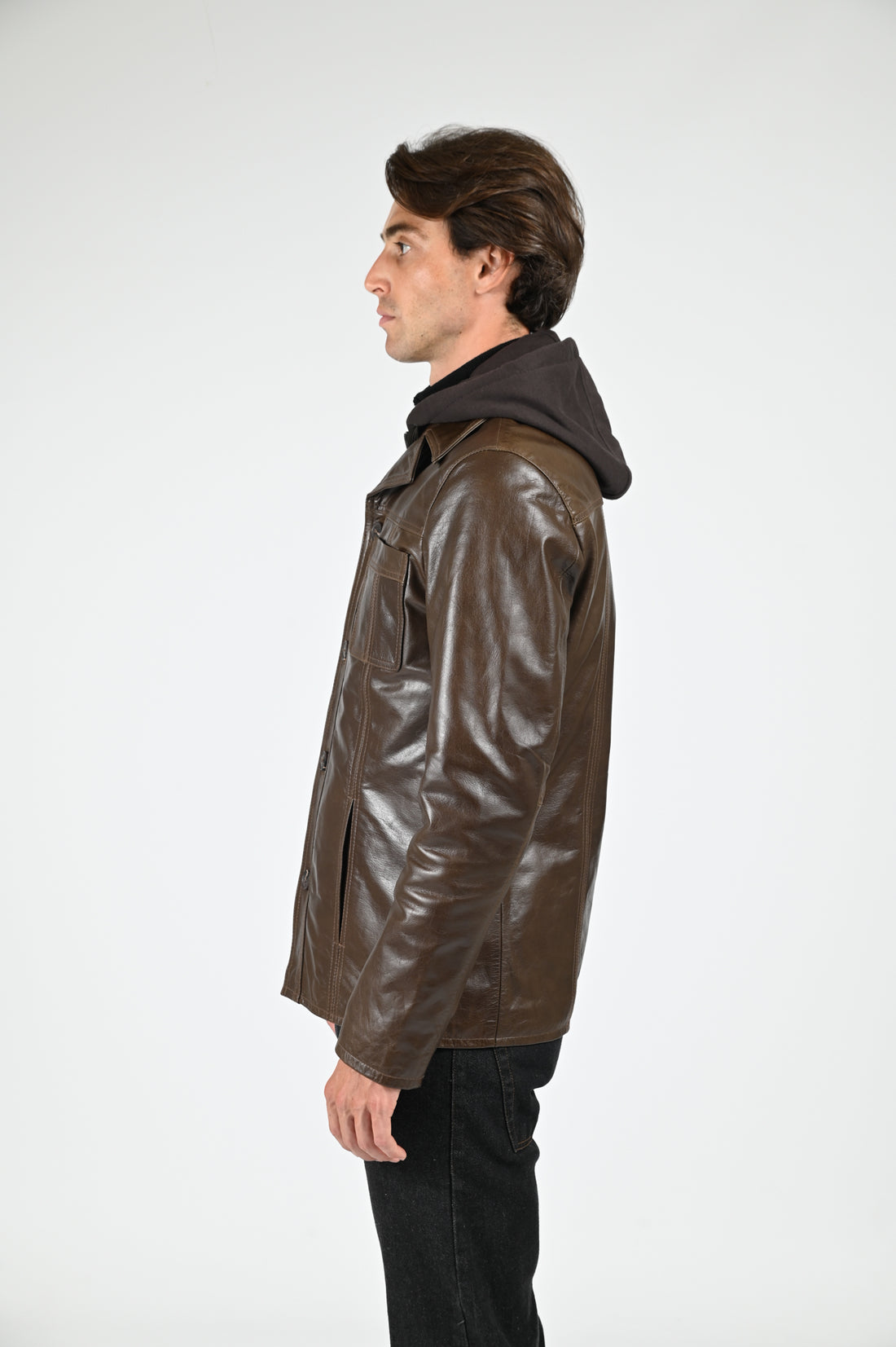 Veste capuche cuir Taggart marron