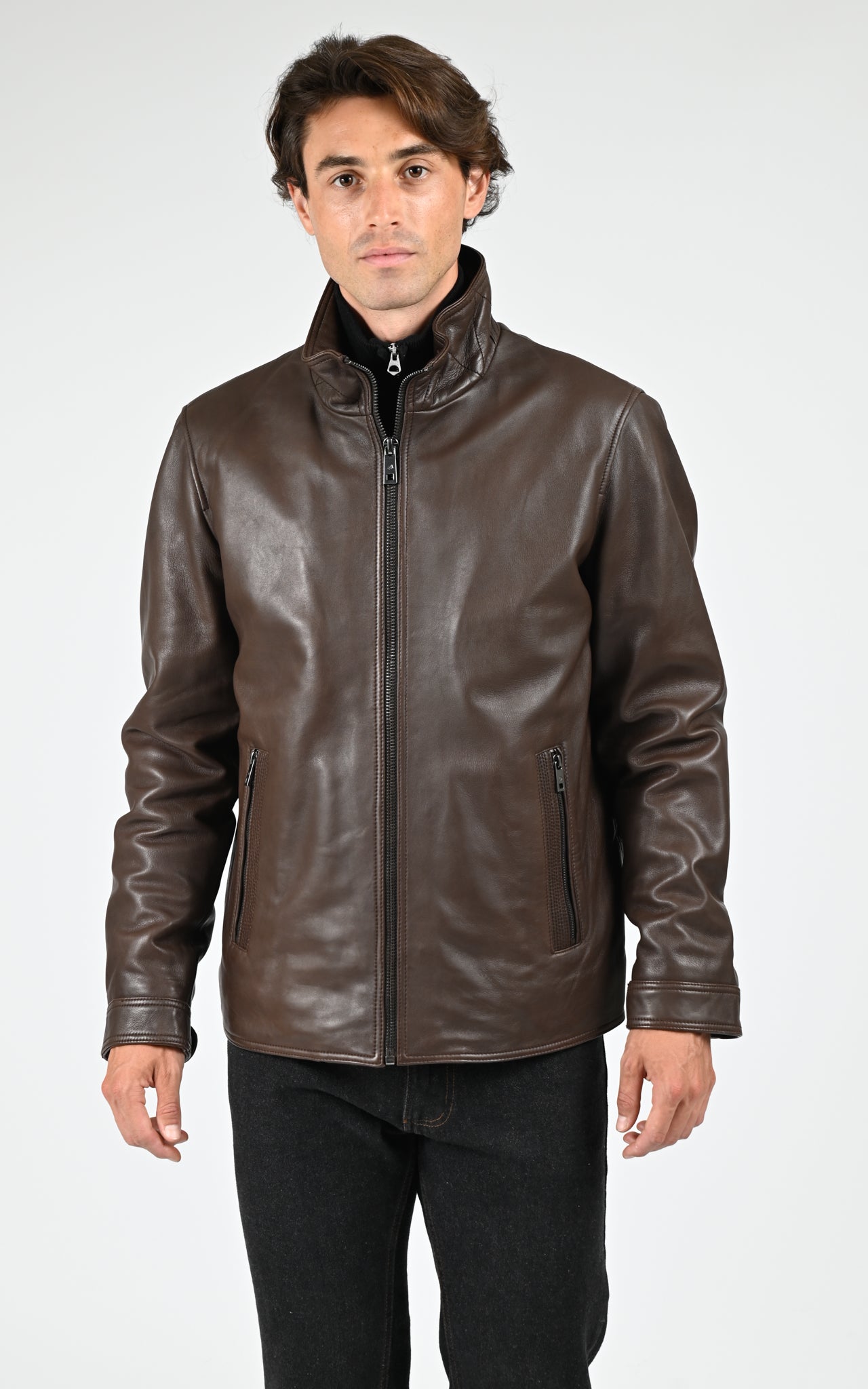 Blouson col montant cuir d&