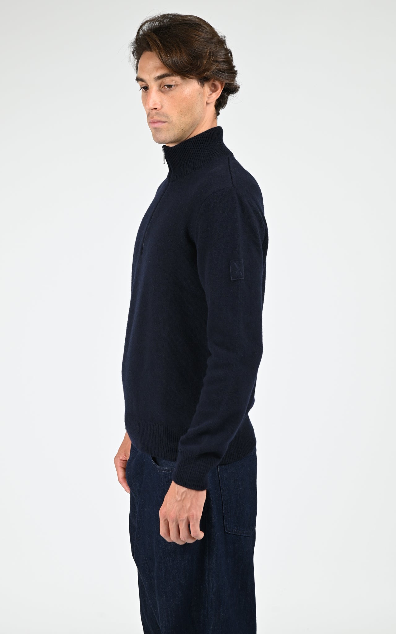 Pull à col montant bleu marine