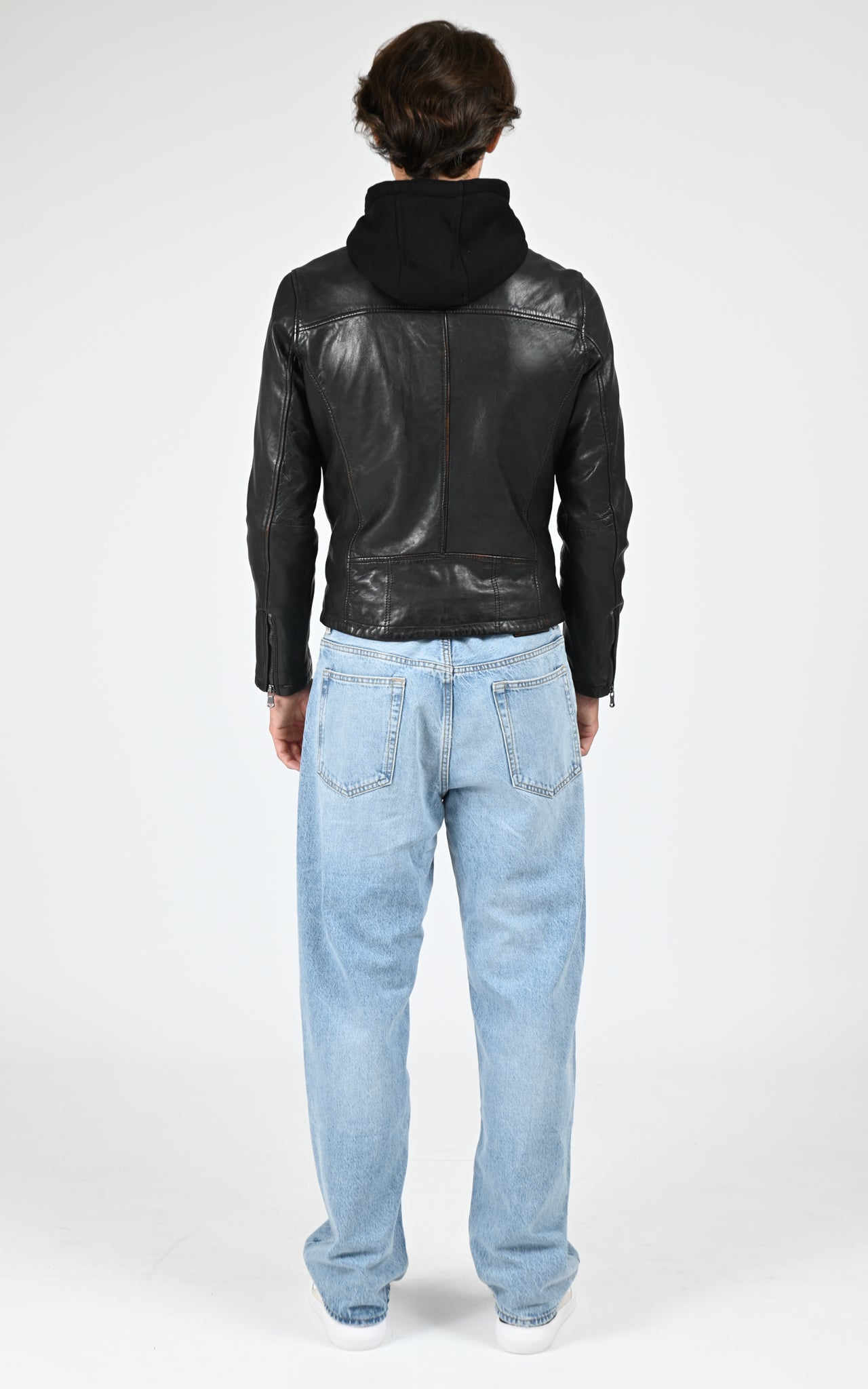 Blouson capuche cuir Winstoner noir
