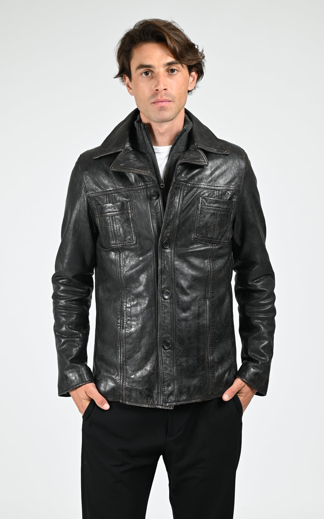 Veste cuir Taggart Vintage noir