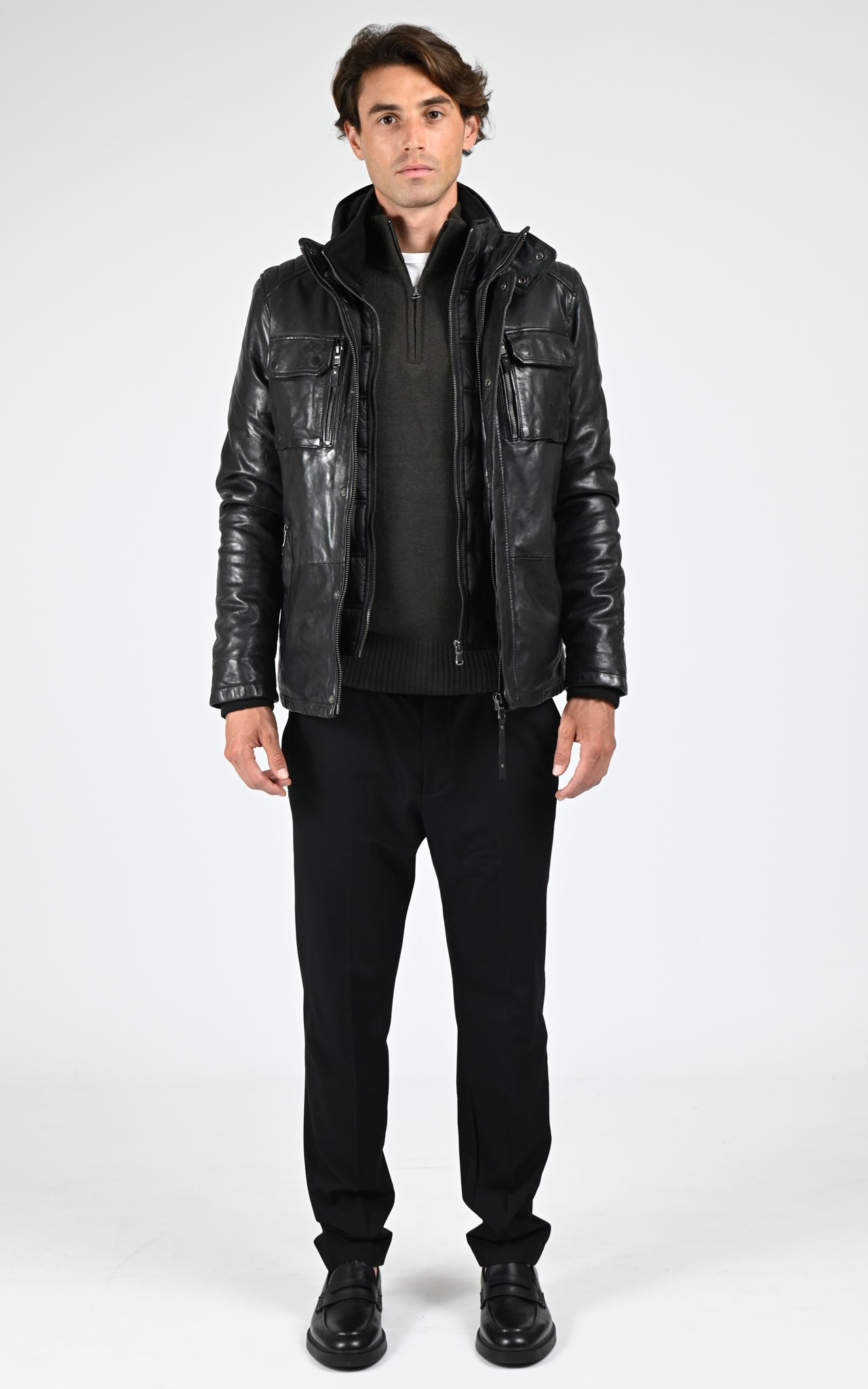 Veste chaude cuir Crowell noir
