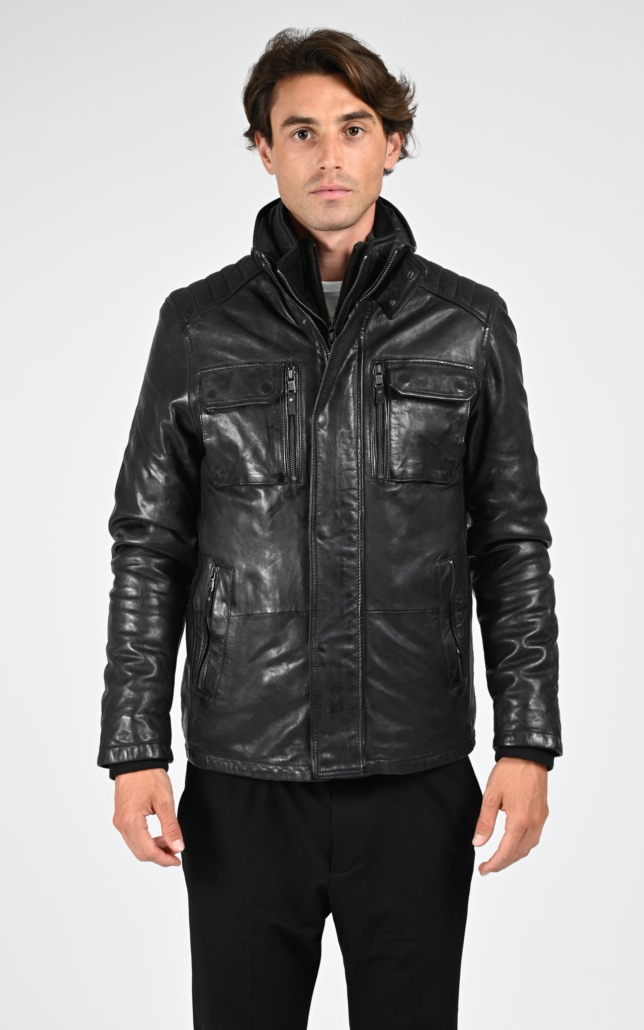 Veste chaude cuir Crowell noir