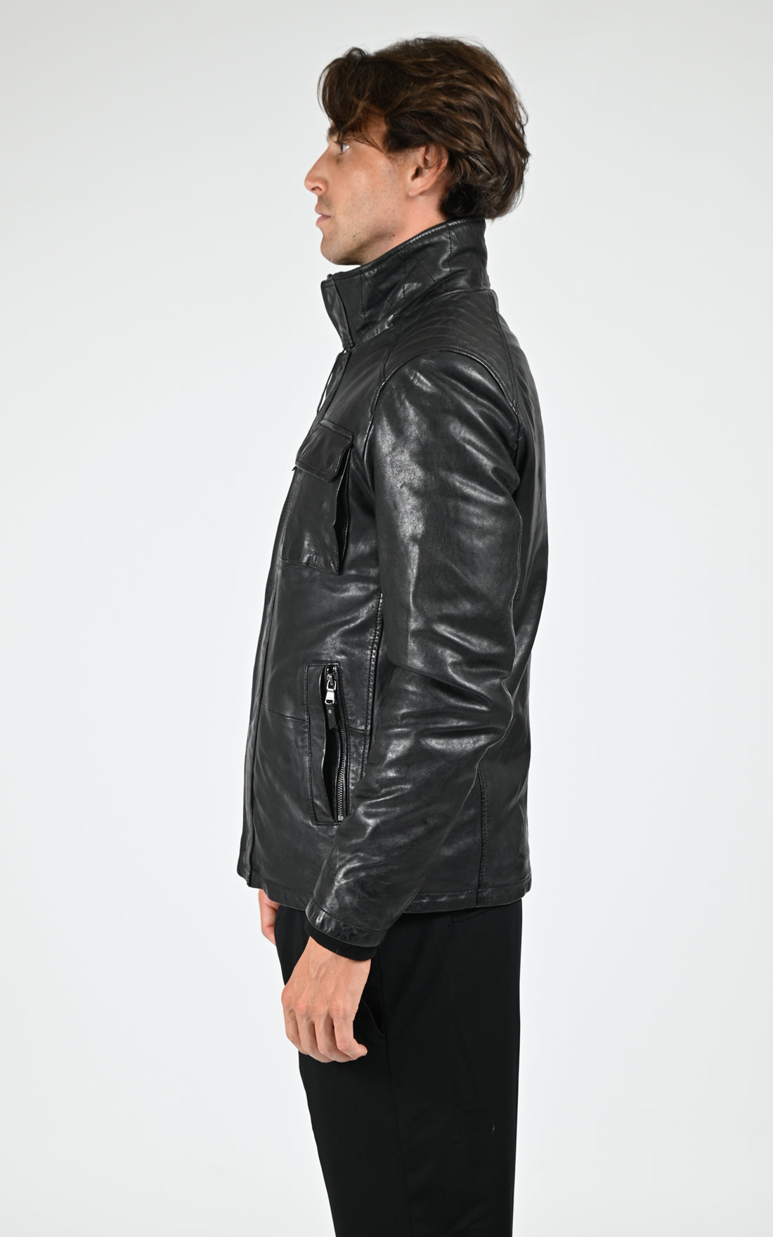 Veste chaude cuir Crowell noir